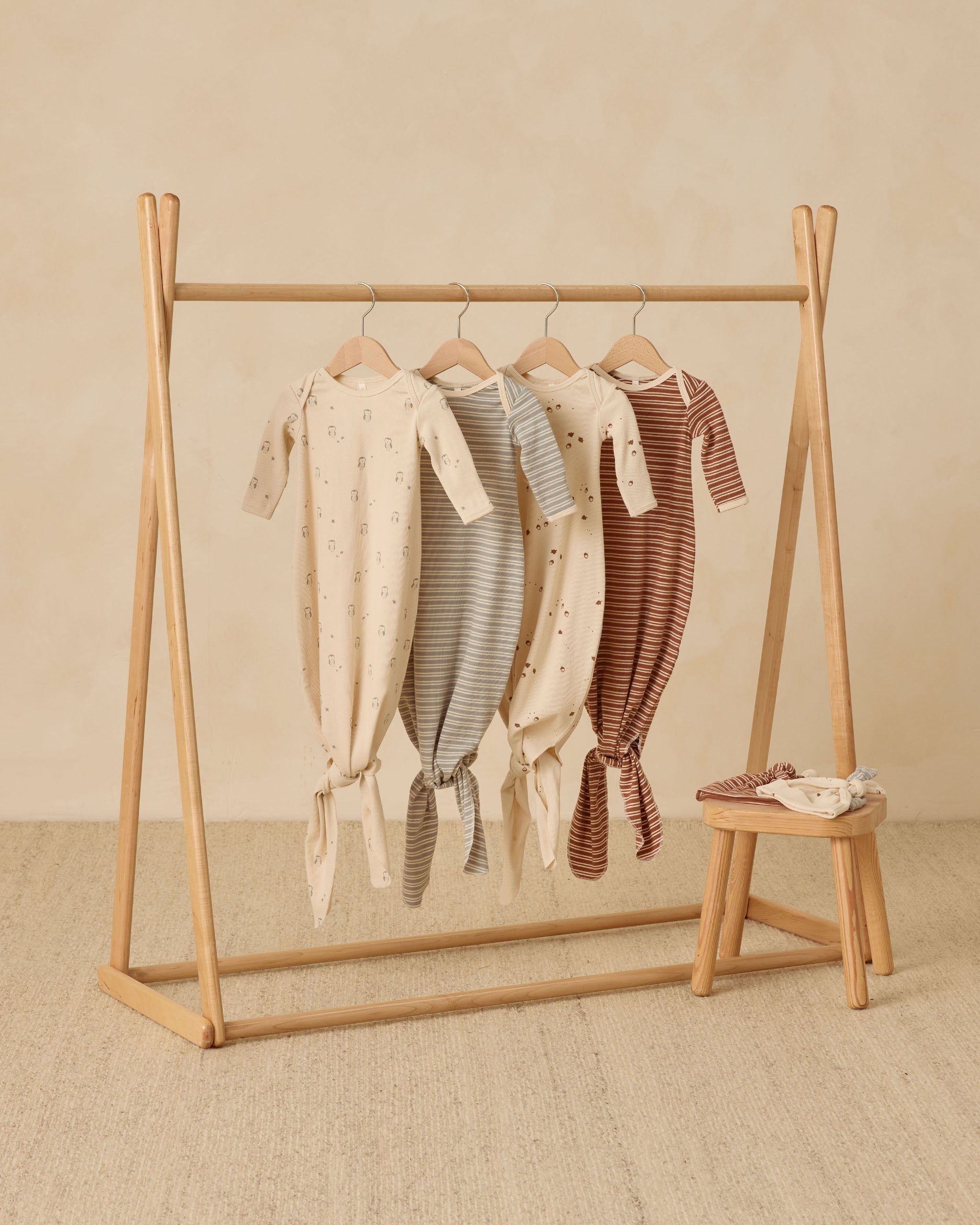 Knotted Baby Gown + Hat Set || Steel Blue Micro Stripe