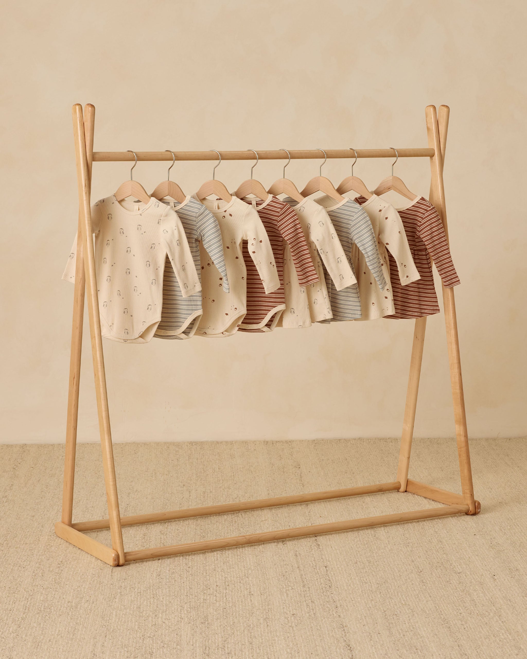 Ribbed Bodysuit, 2 Pack || Cedar Micro Stripe, Acorns