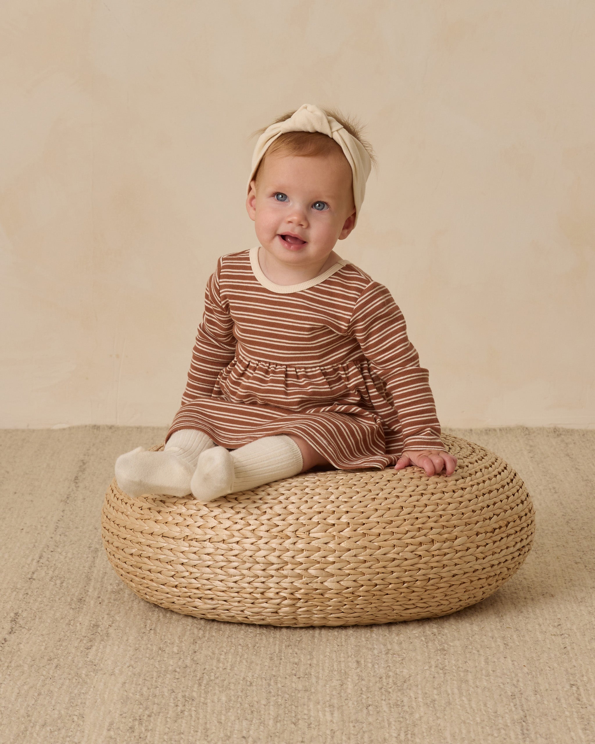 Ribbed Long Sleeve Dress || Cedar Micro Stripe