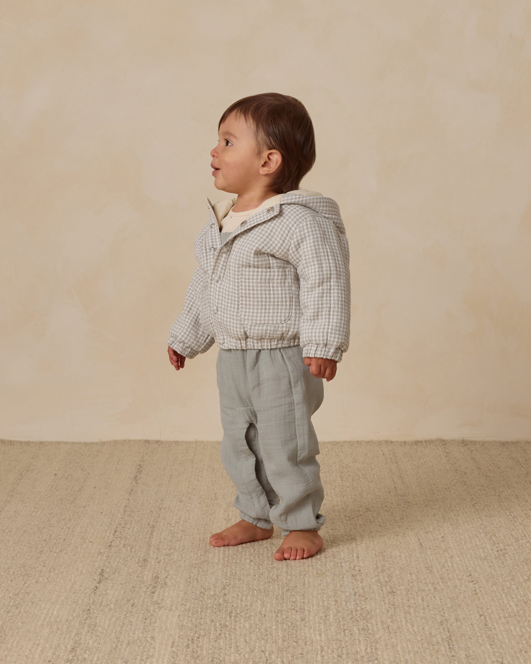 Hooded Woven Jacket || Blue Gingham