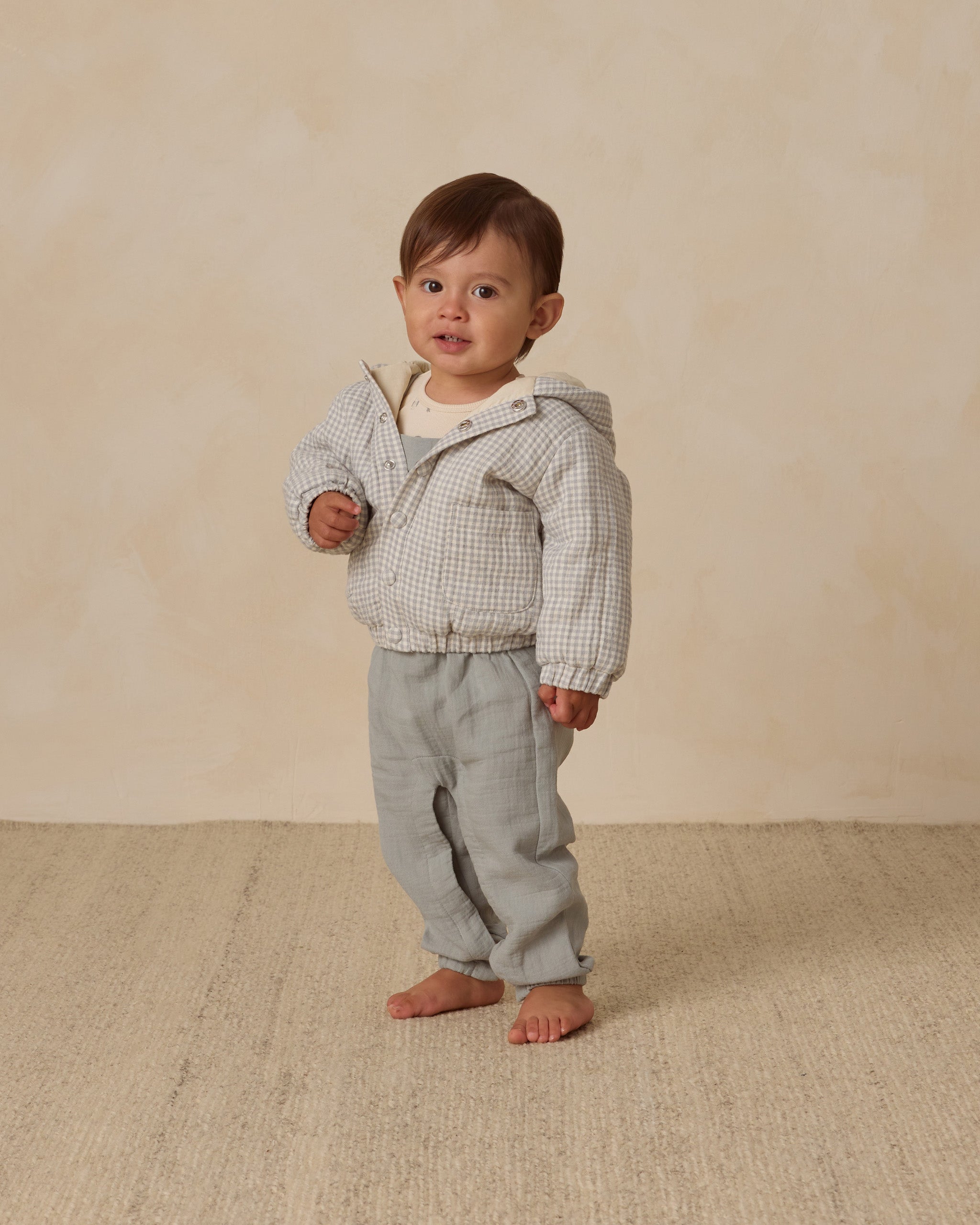 Hooded Woven Jacket || Blue Gingham