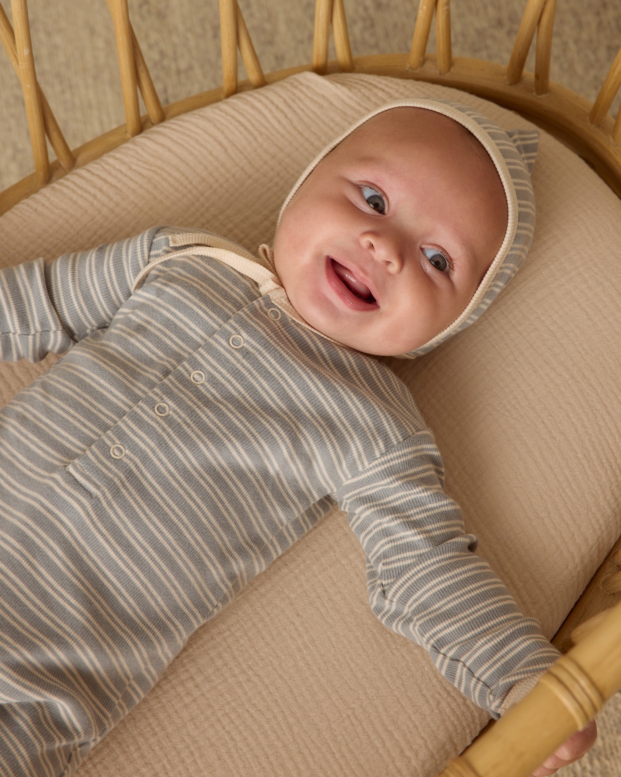 Ribbed Baby Jumpsuit || Steel Blue Micro Stripe