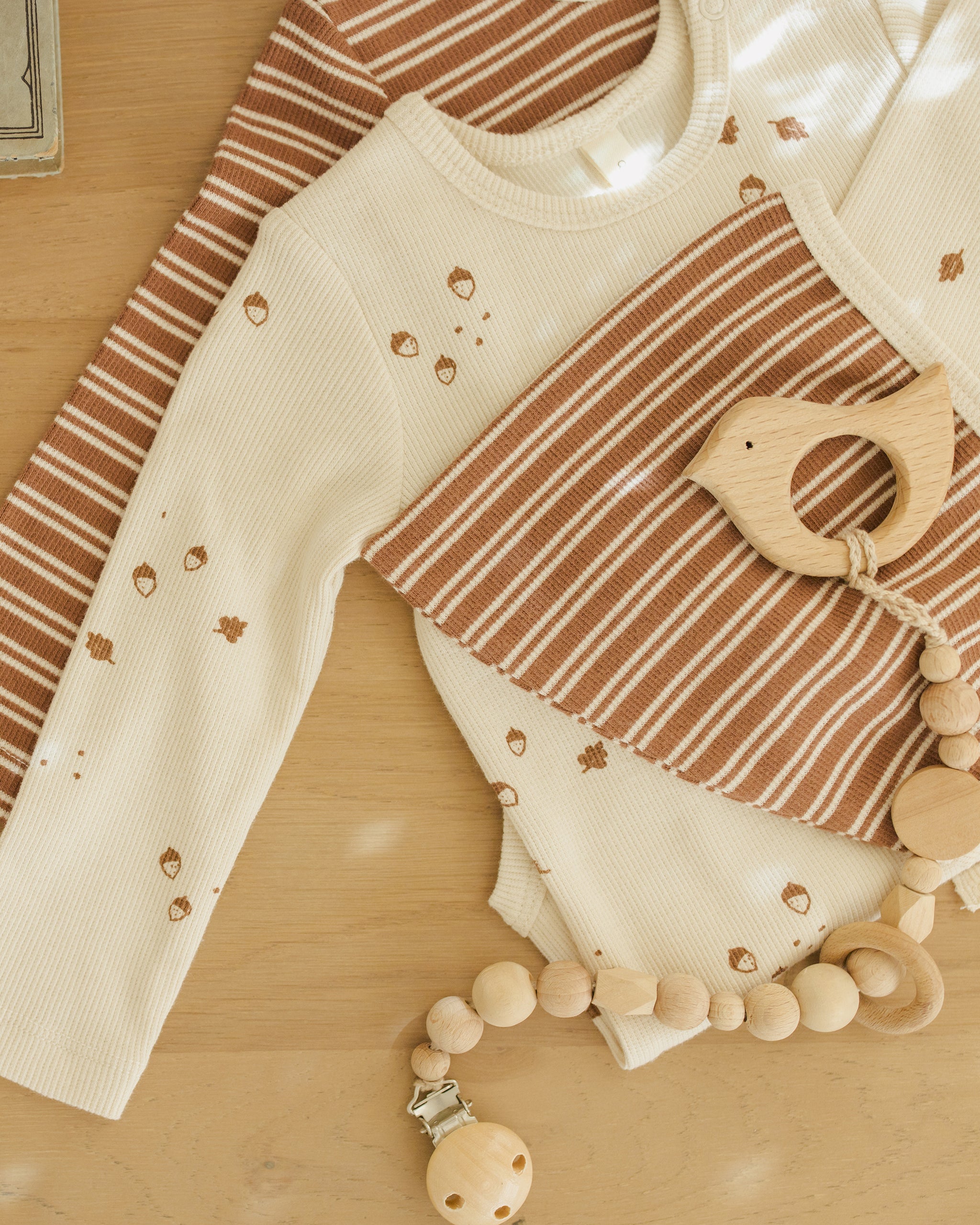 Ribbed Bodysuit, 2 Pack || Cedar Micro Stripe, Acorns