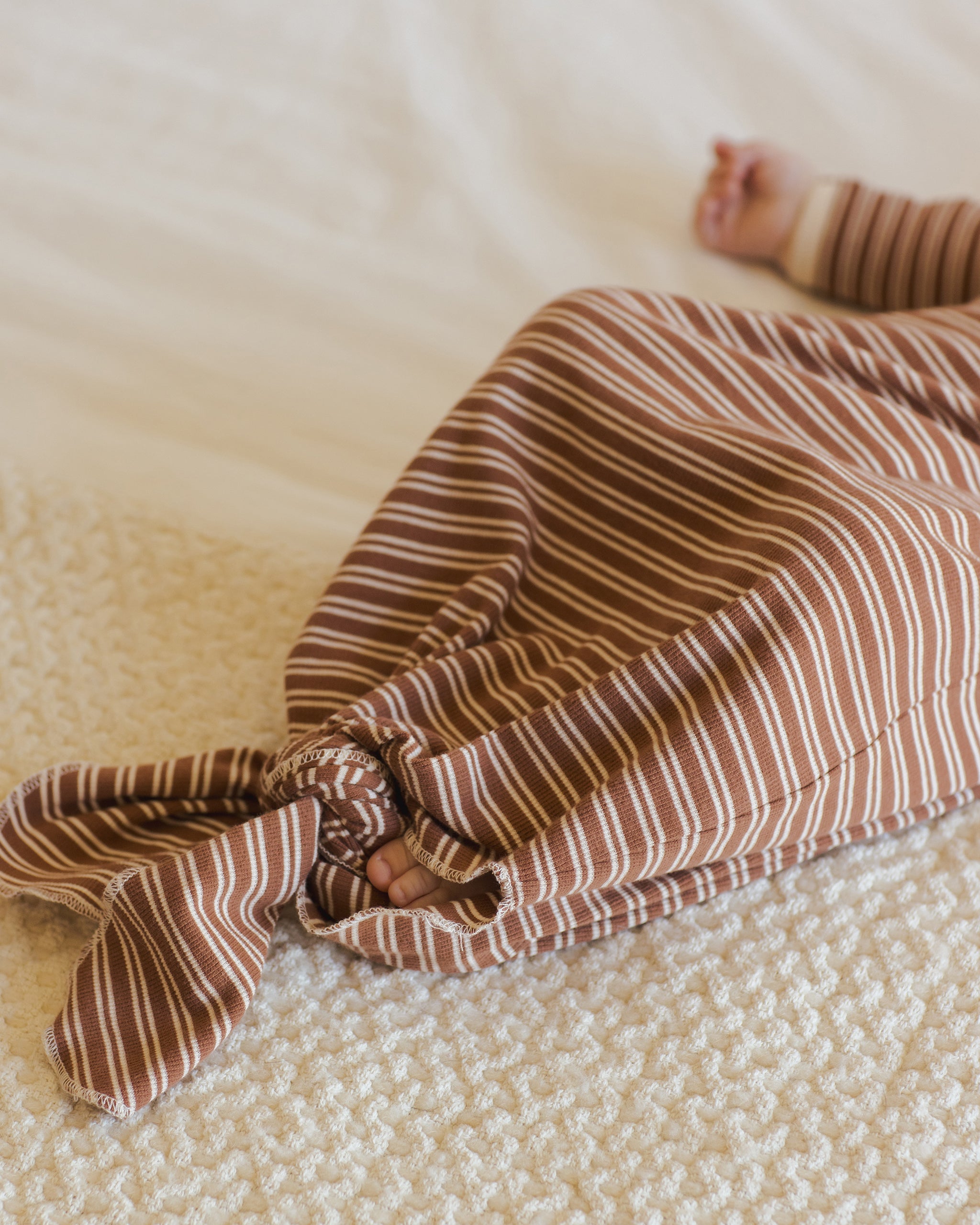 Knotted Baby Gown + Hat Set || Cedar Micro Stripe