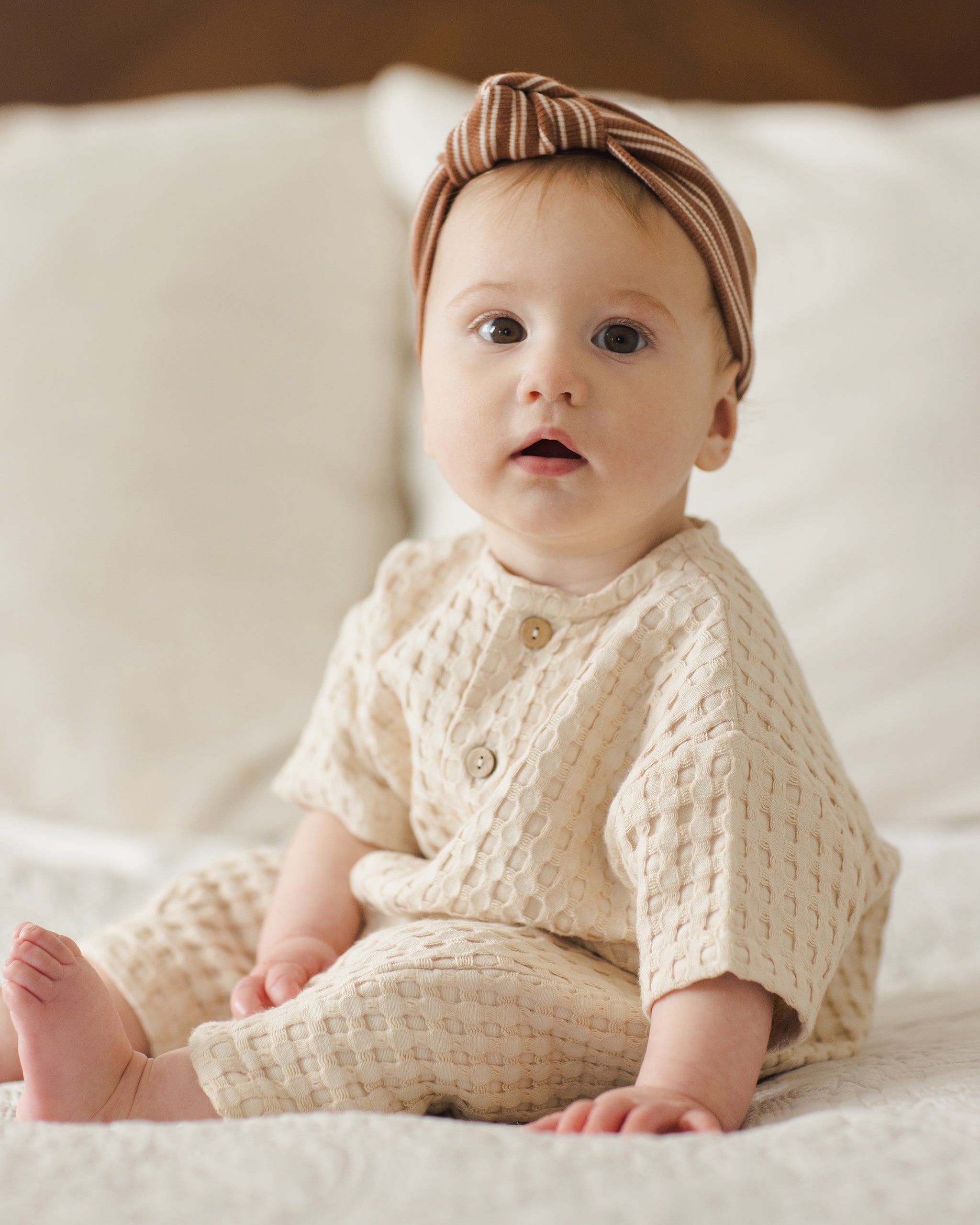 Ribbed Knotted Headband || Cedar Micro Stripe