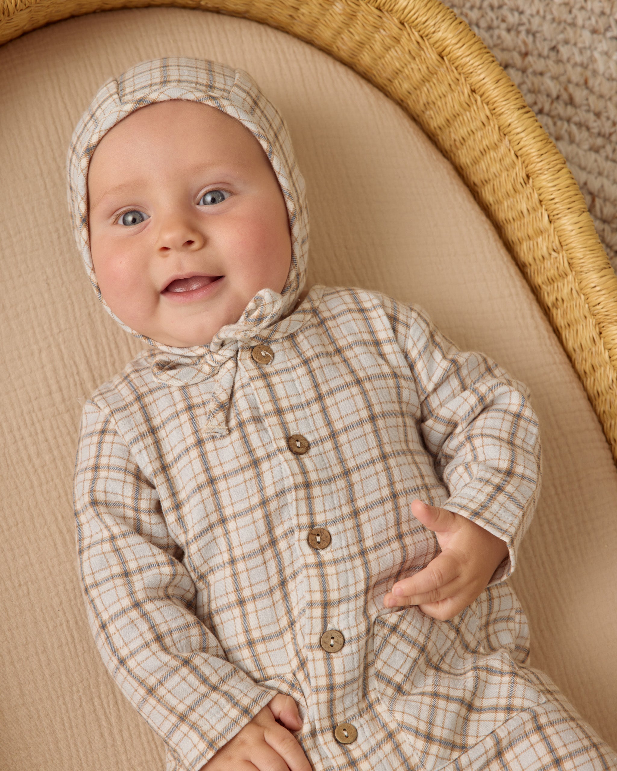 Woven Baby Bonnet || Blue Plaid