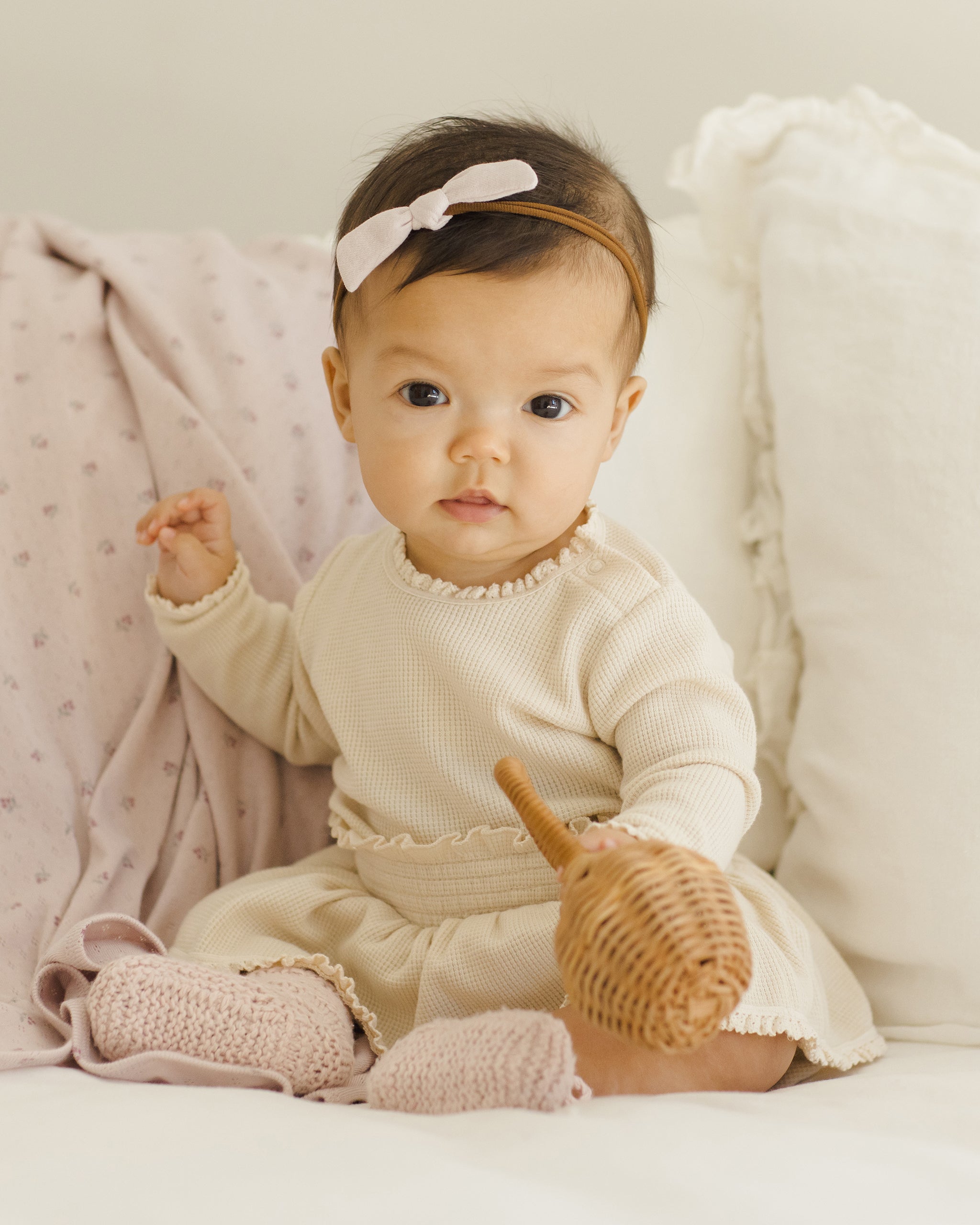 Waffle Long Sleeve Bodysuit || Natural