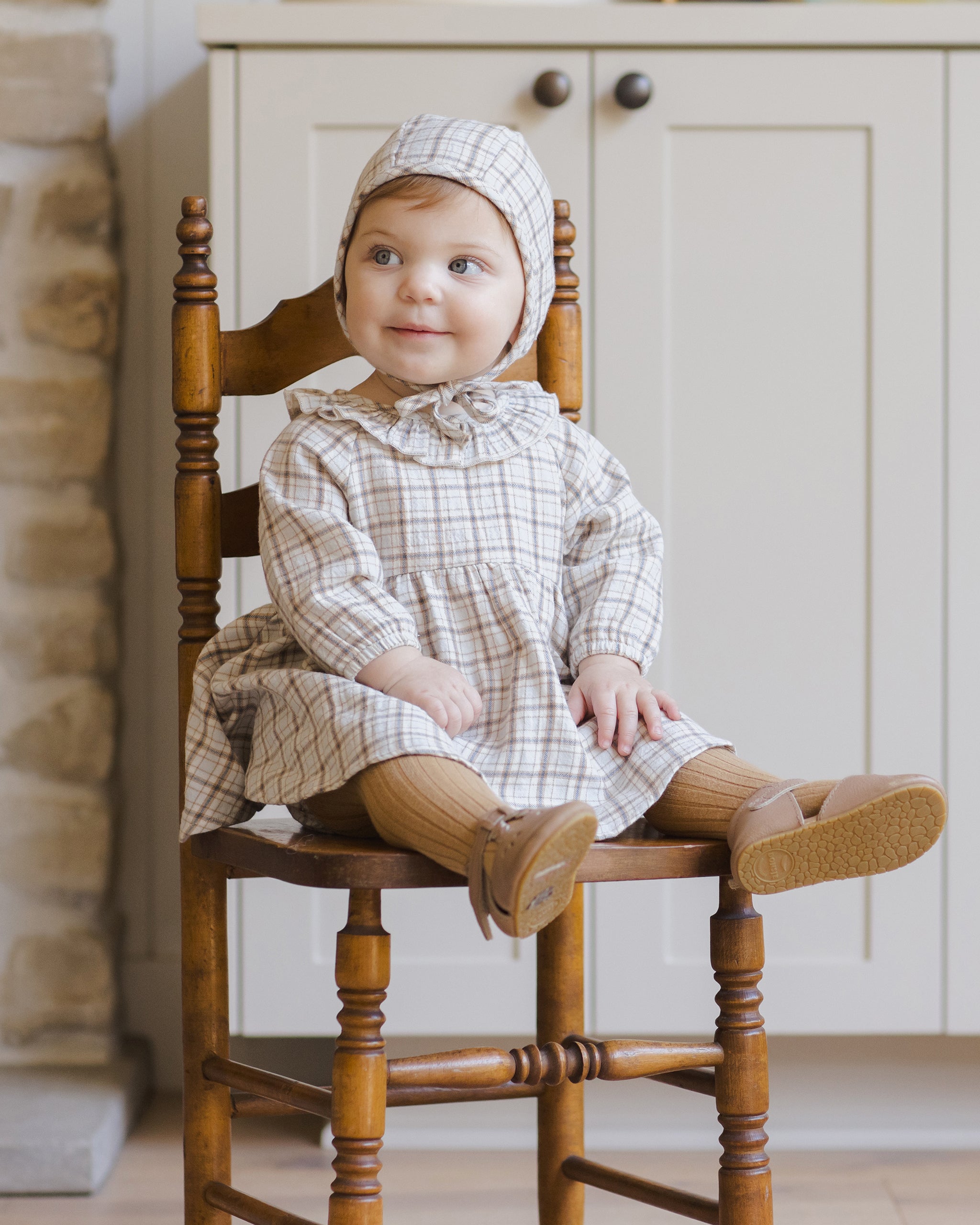 Woven Baby Bonnet || Blue Plaid
