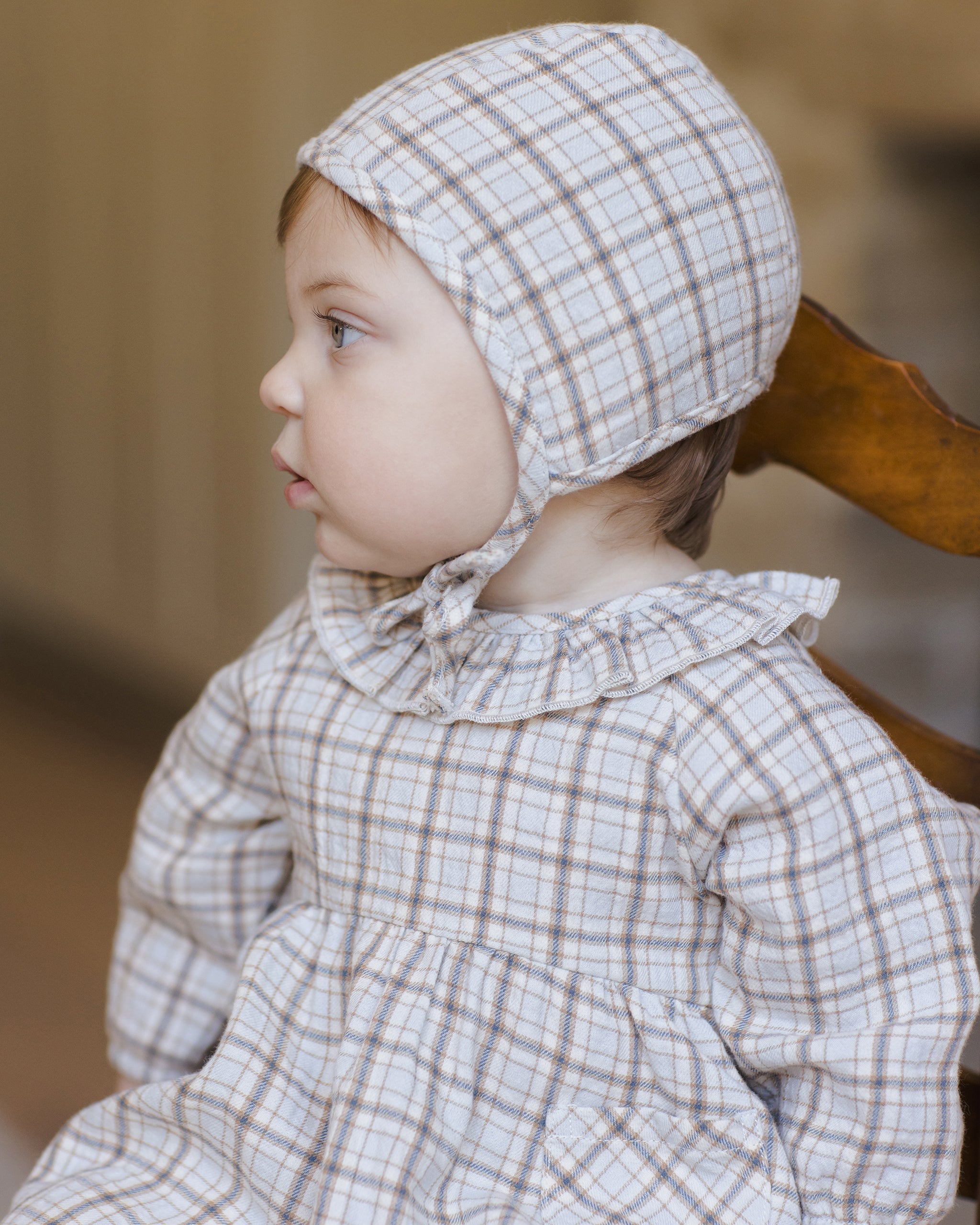 Woven Baby Bonnet || Blue Plaid