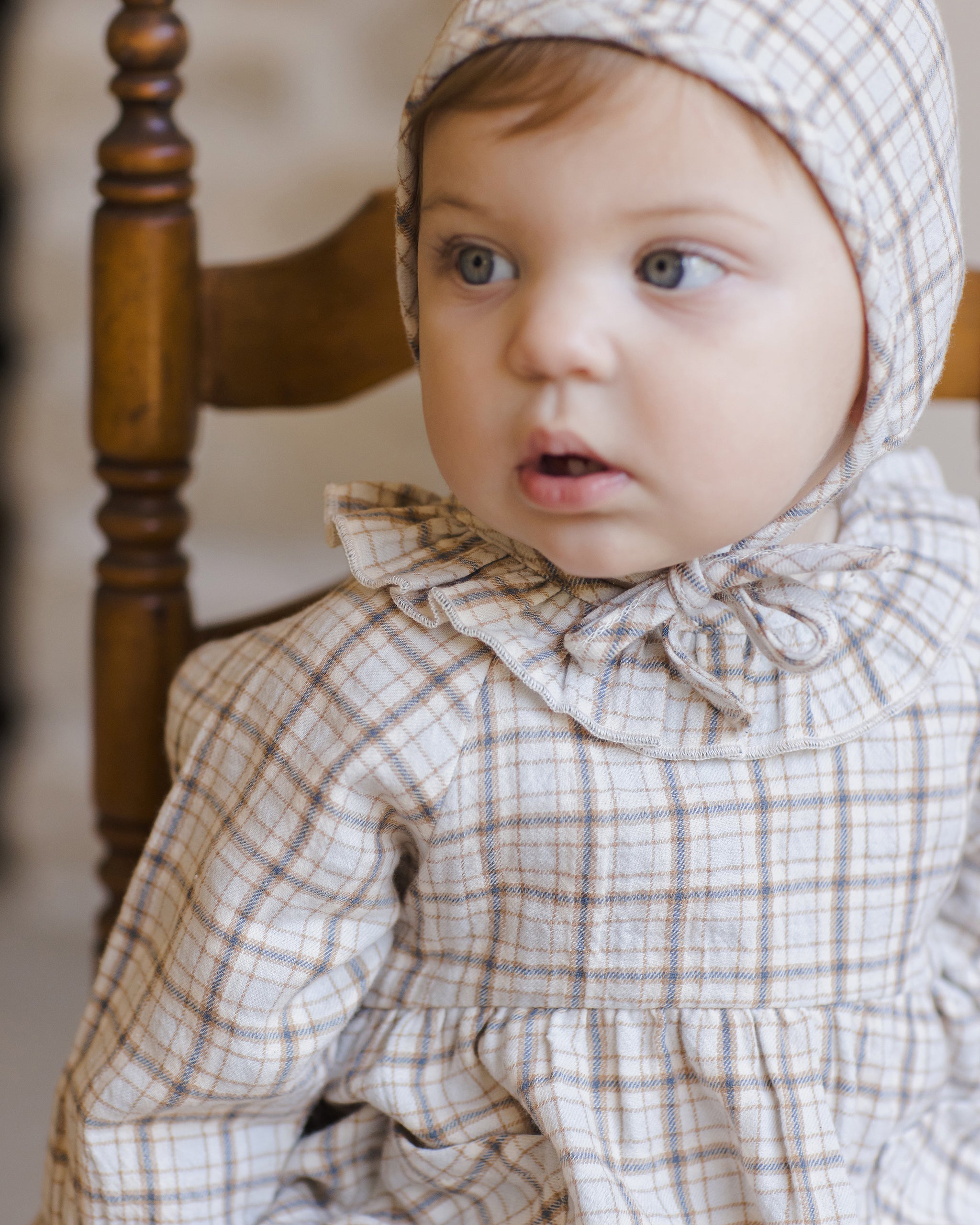 Woven Baby Bonnet || Blue Plaid