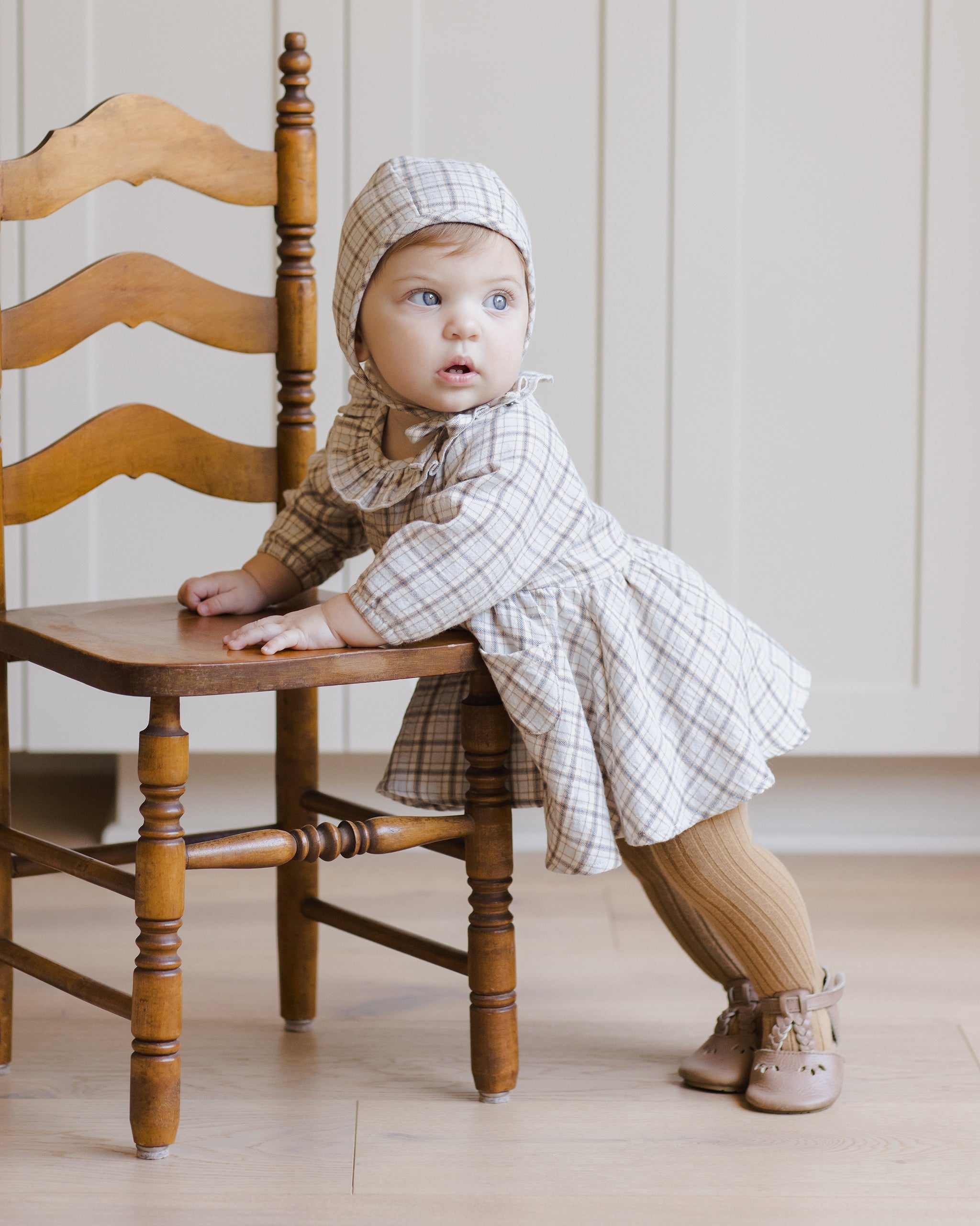 Woven Baby Bonnet || Blue Plaid
