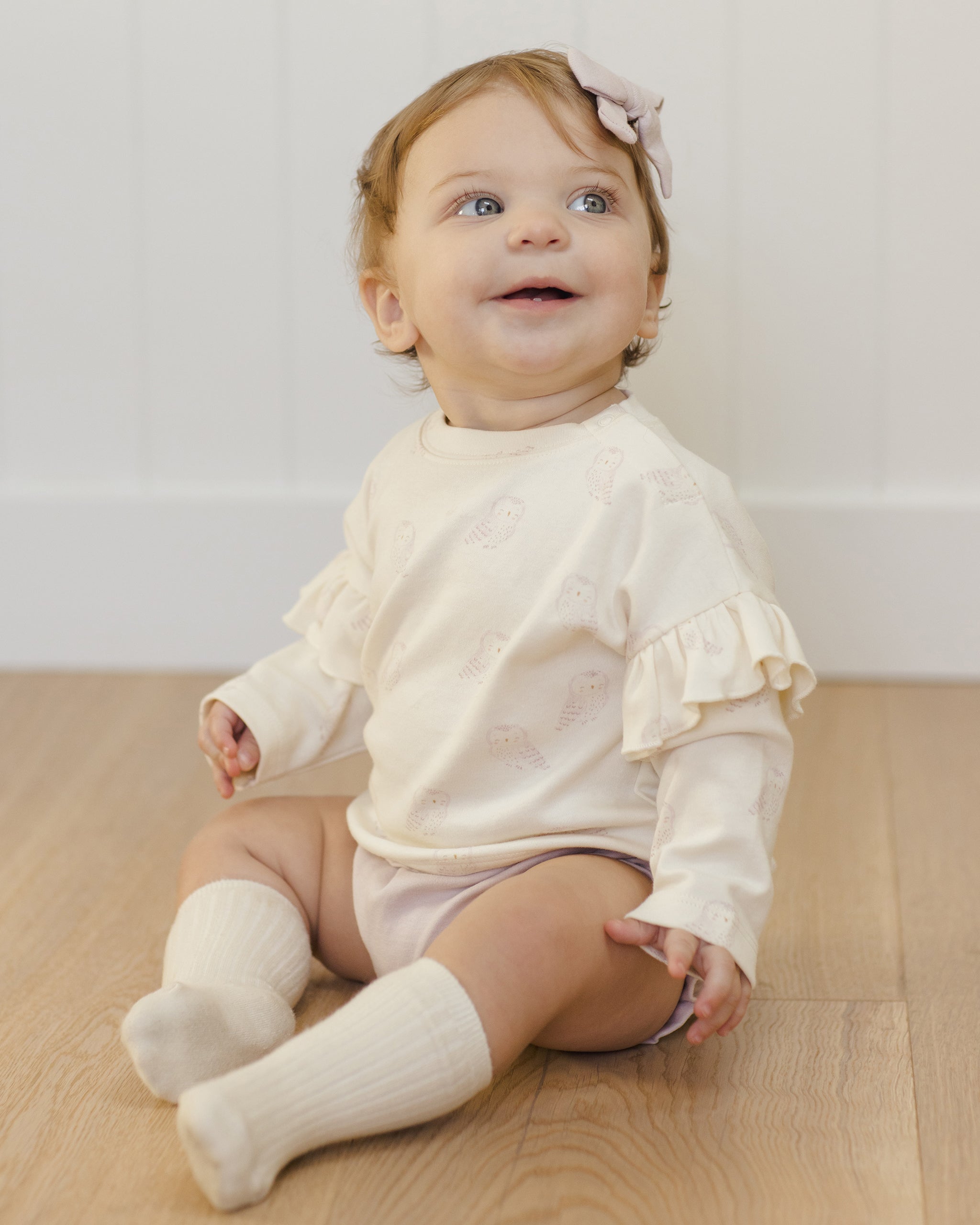 Ruffle Long Sleeve Tee || Snow Owls