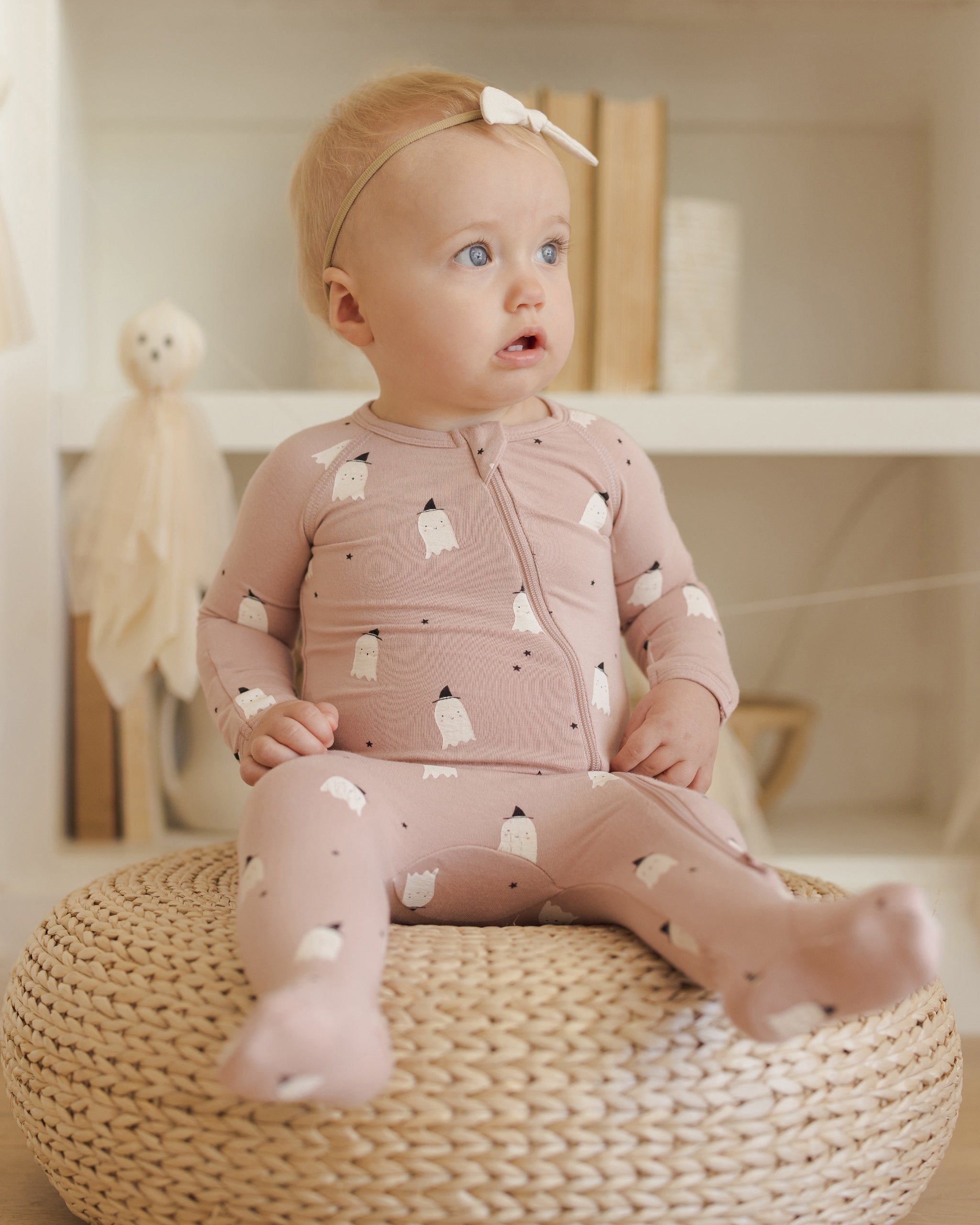 Bamboo Zip Footie || Pink Ghosts - Rylee + Cru | Kids Clothes | Trendy Baby Clothes | Modern Infant Outfits |