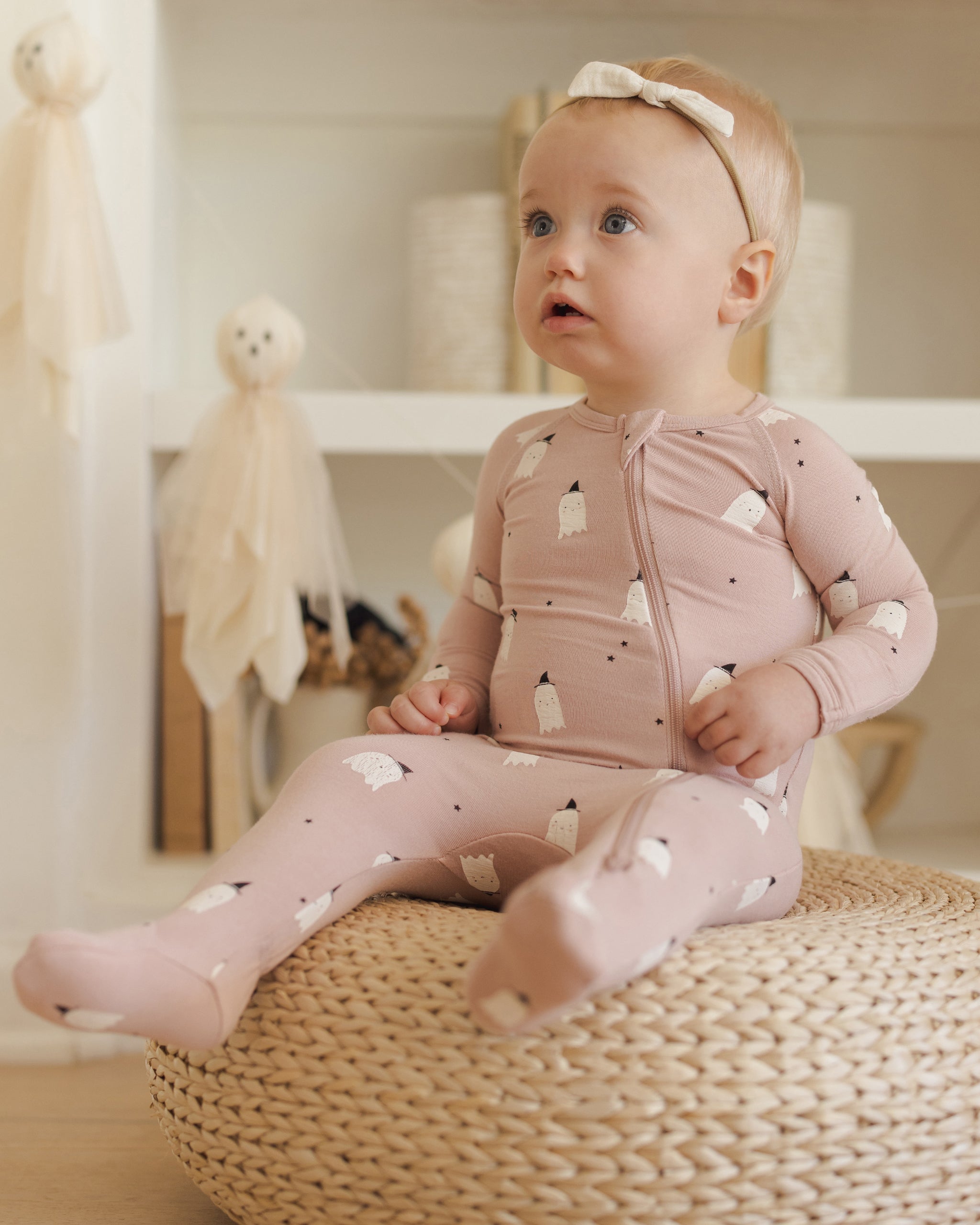 Bamboo Zip Footie || Pink Ghosts - Rylee + Cru | Kids Clothes | Trendy Baby Clothes | Modern Infant Outfits |