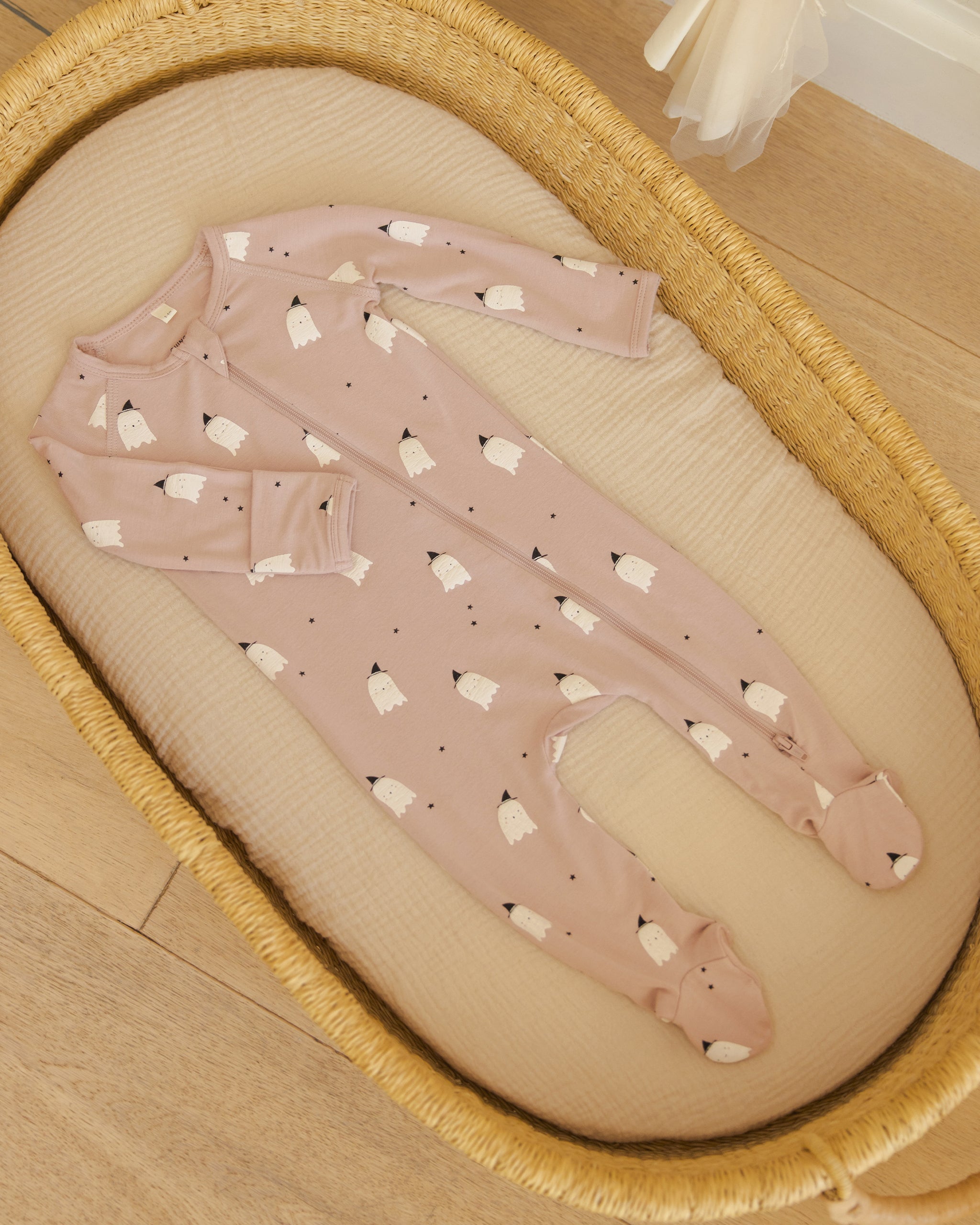 Bamboo Zip Footie || Pink Ghosts - Rylee + Cru | Kids Clothes | Trendy Baby Clothes | Modern Infant Outfits |