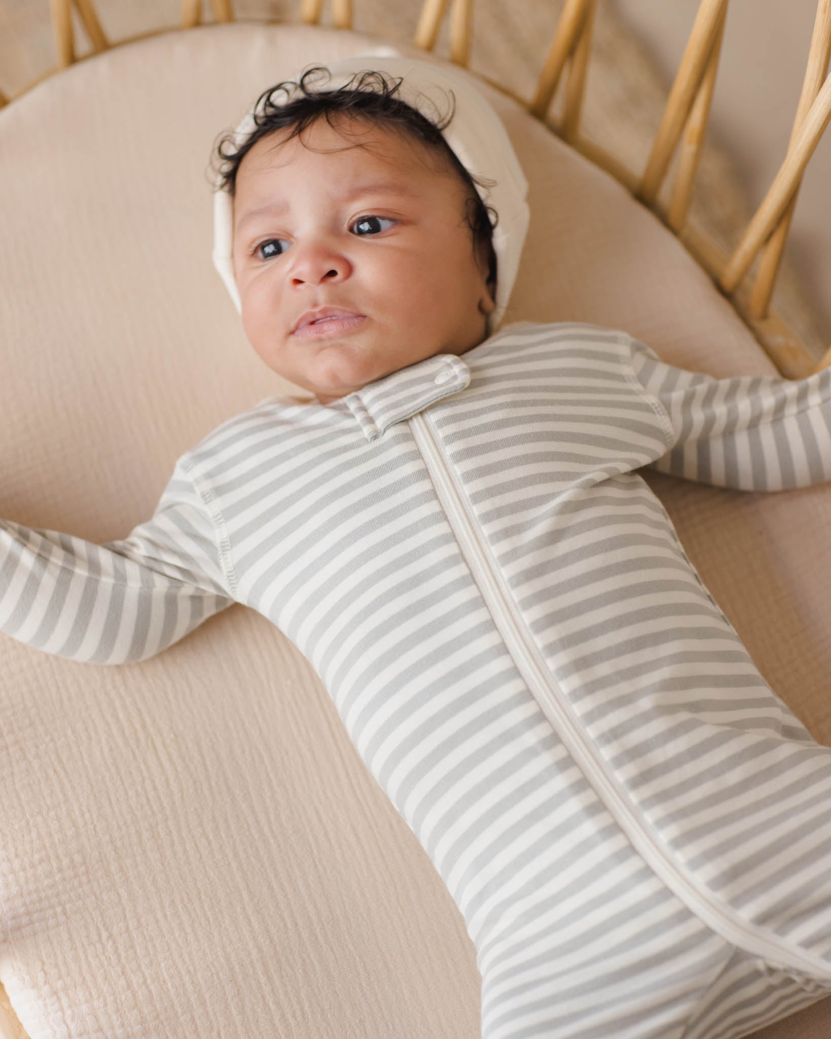 Zip Long Sleeve Sleeper Footie || Sage Stripe