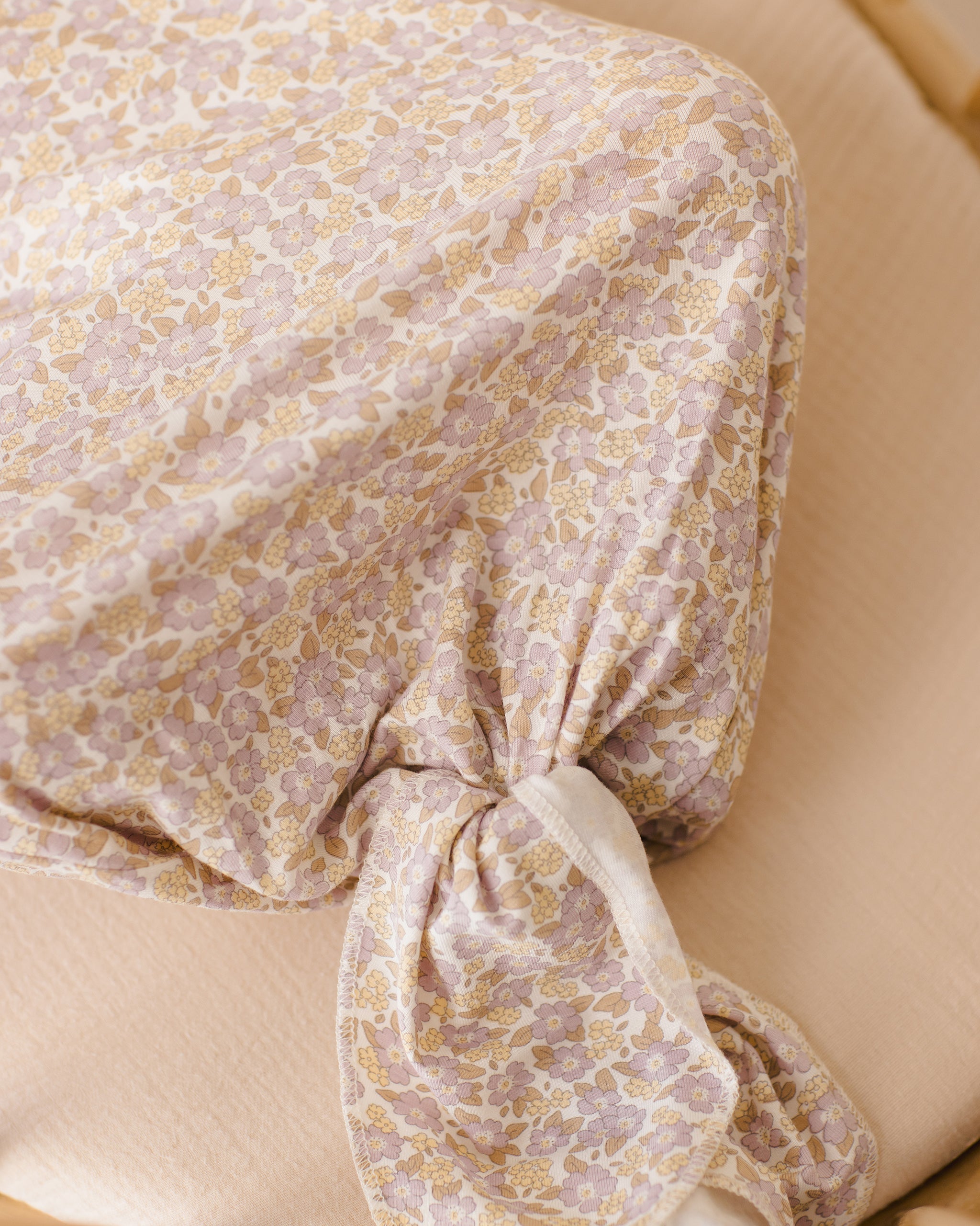 Knotted Baby Gown + Hat Set || Purple Floral