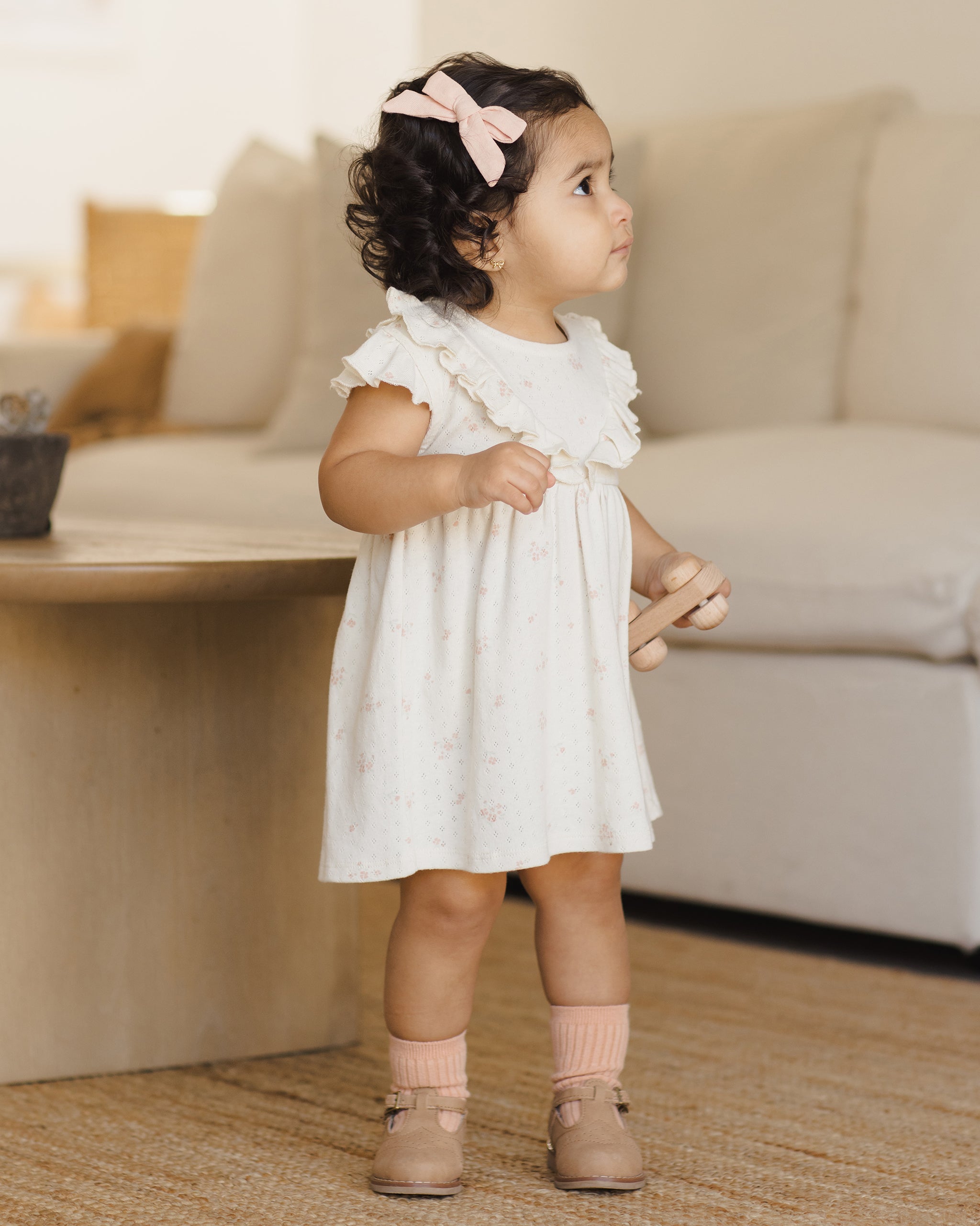 Sleeveless Ruffle V Dress || Pink Ditsy