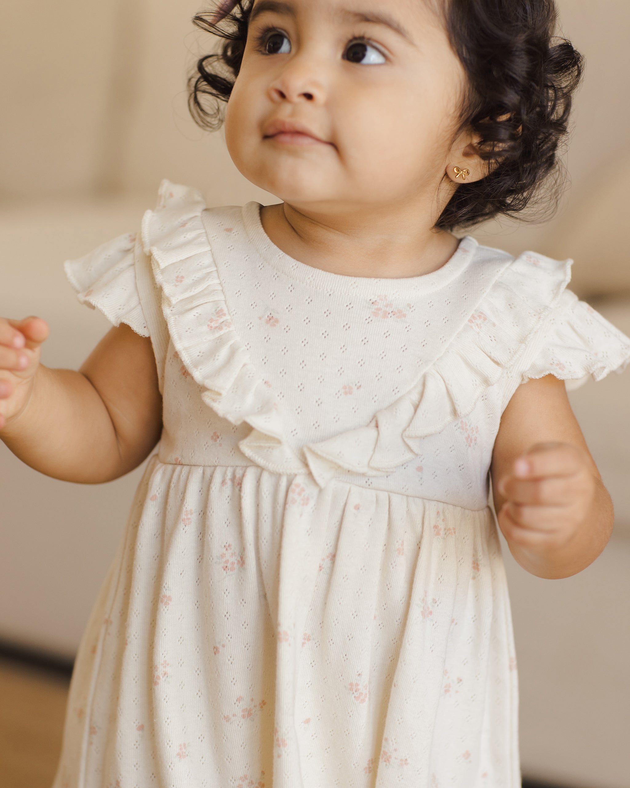 Sleeveless Ruffle V Dress || Pink Ditsy