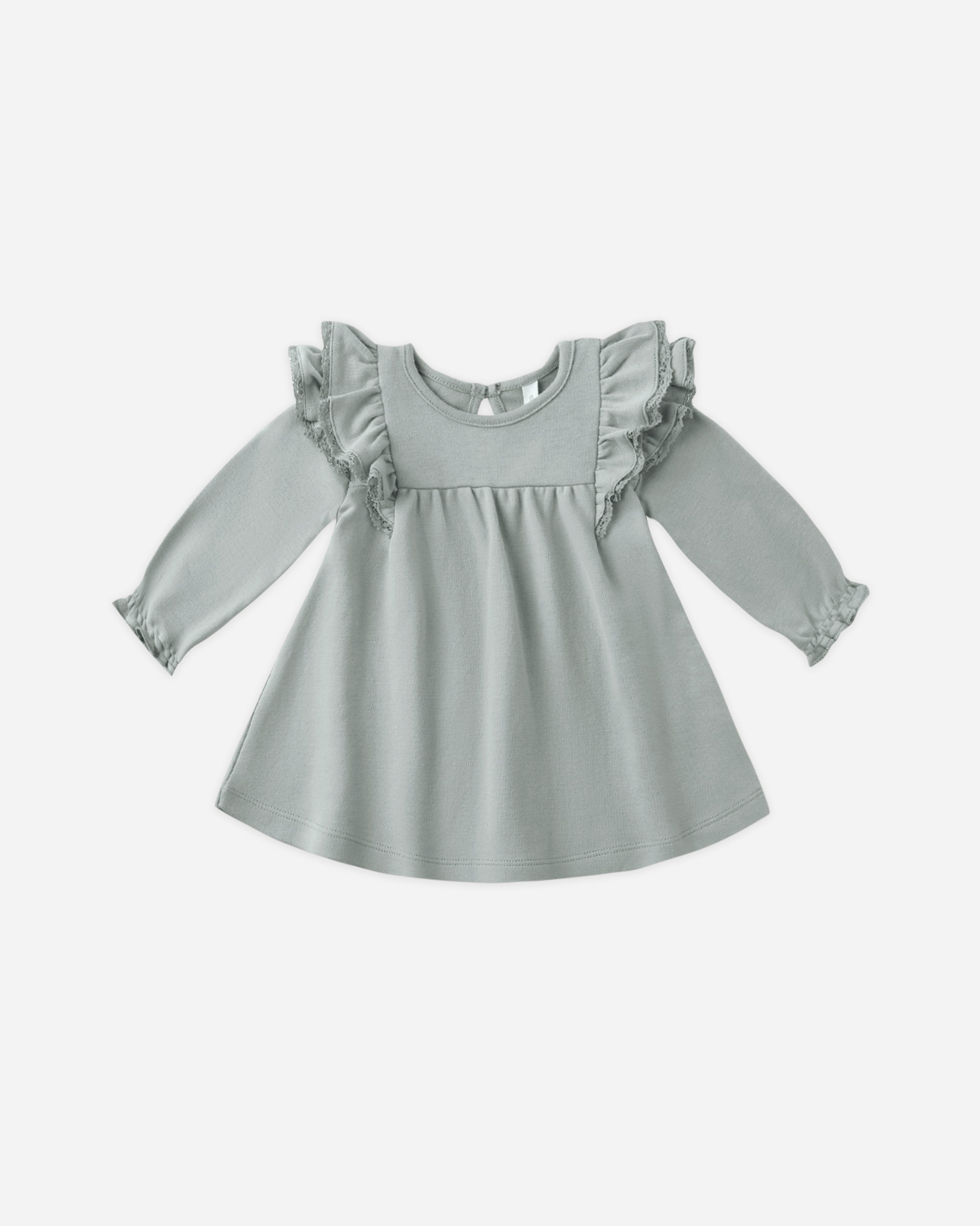 Long Sleeve Flutter Dress || Steel Blue