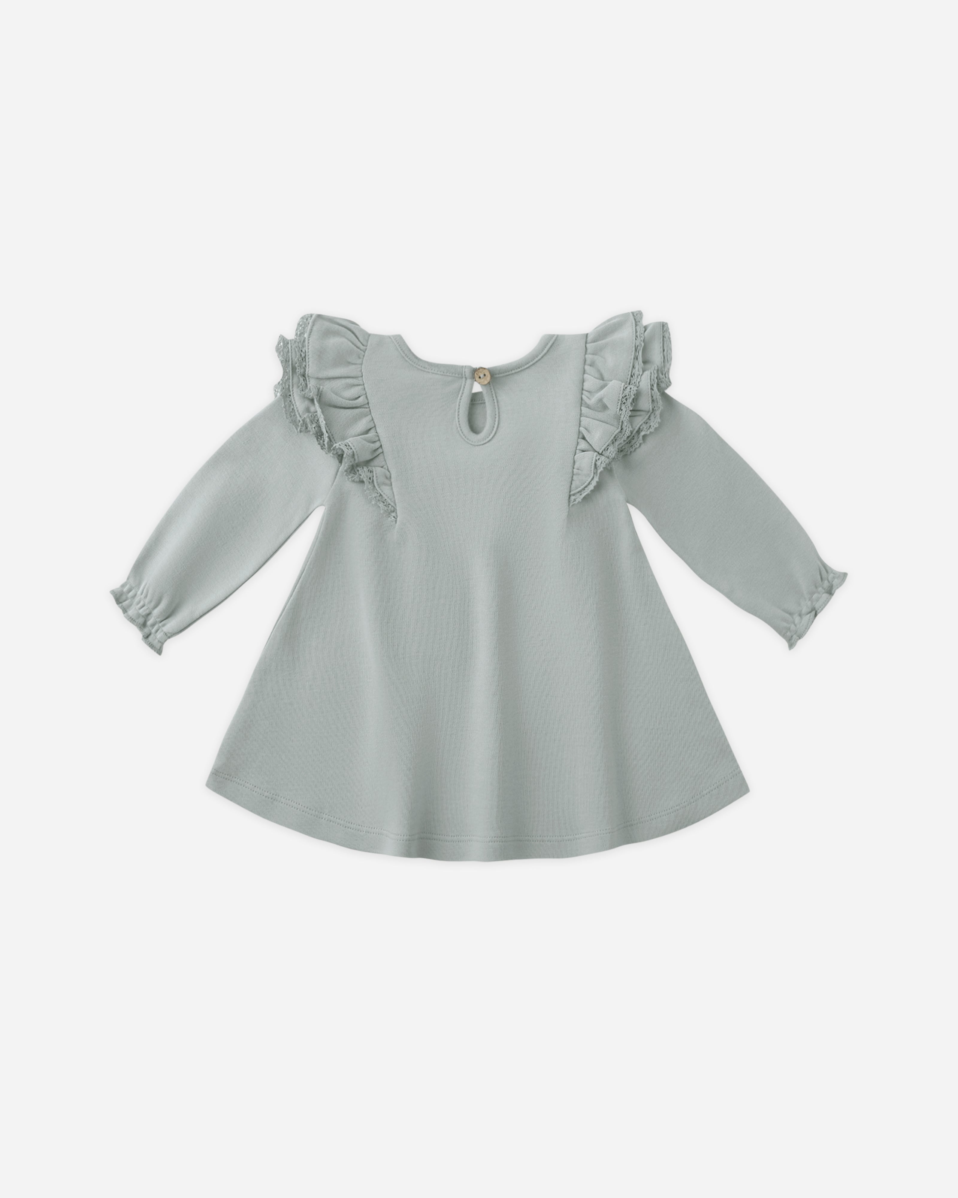 Long Sleeve Flutter Dress || Steel Blue