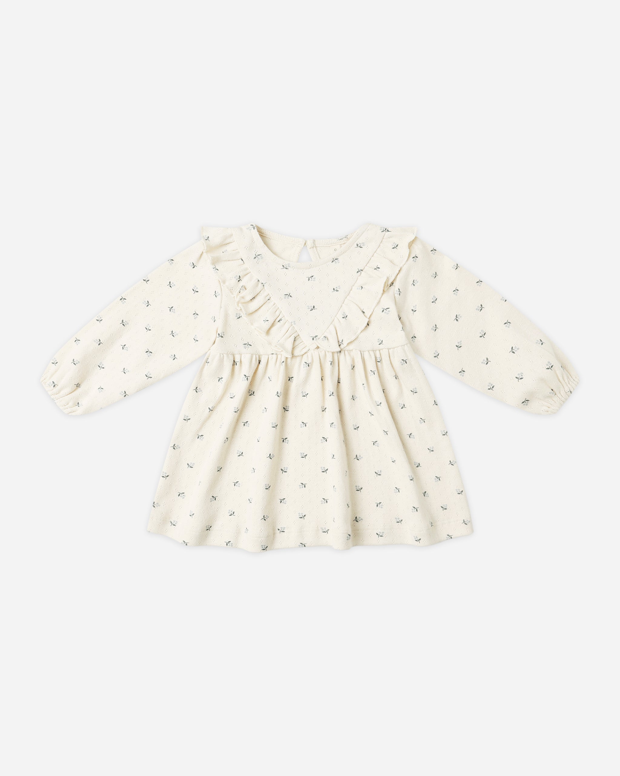 Long Sleeve Ruffle V Dress || Blue Ditsy