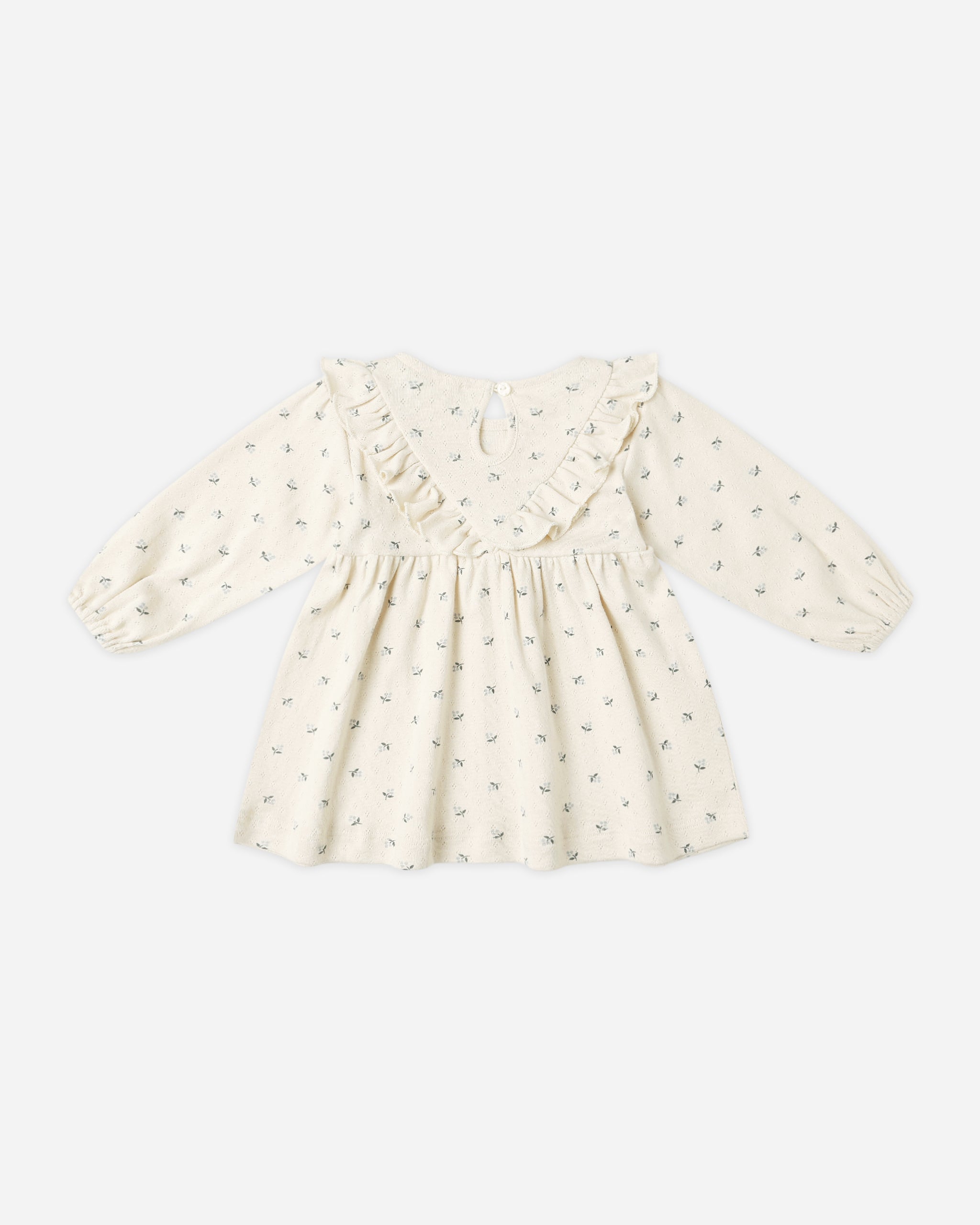 Long Sleeve Ruffle V Dress || Blue Ditsy