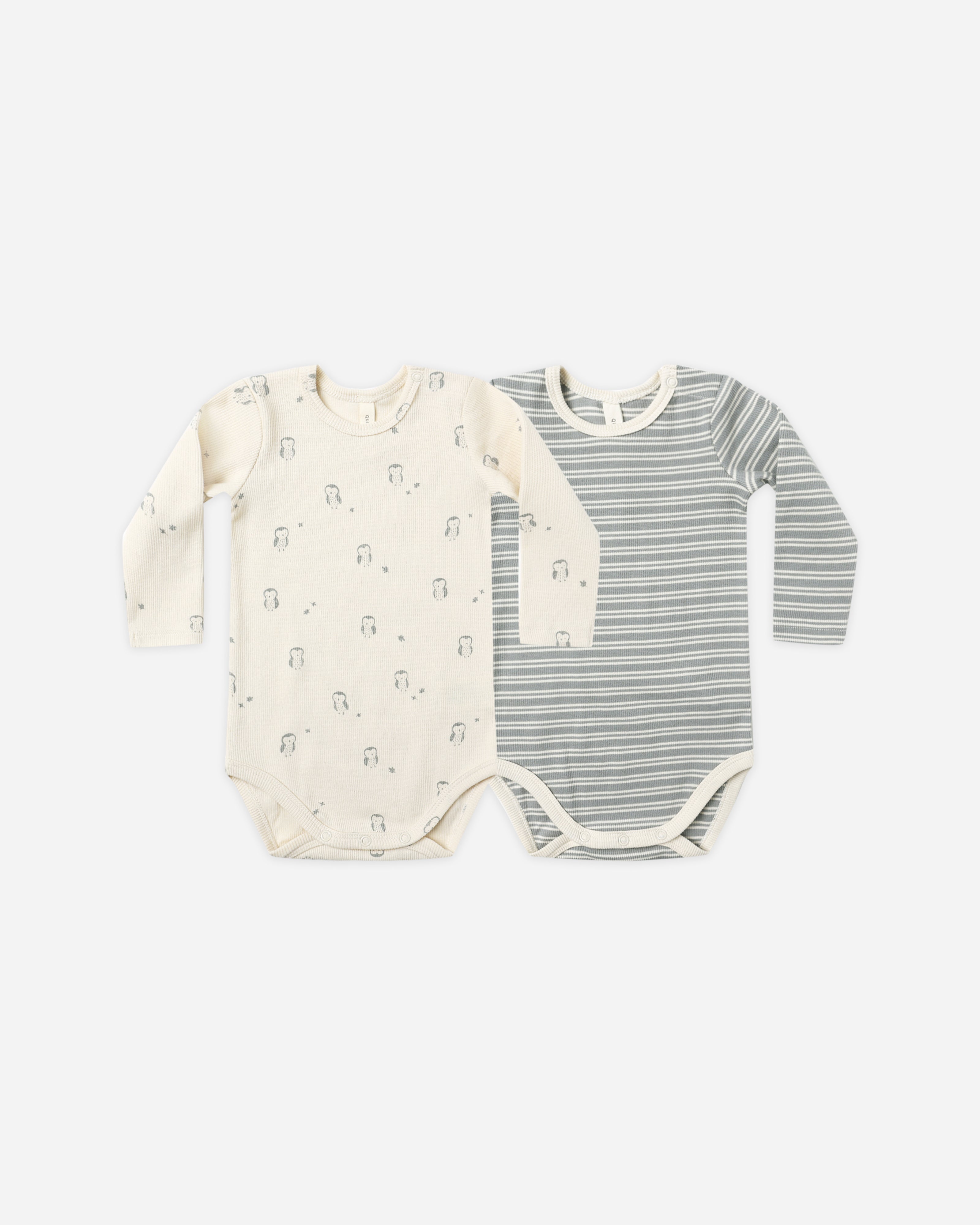 Ribbed Bodysuit, 2 Pack || Steel Blue Micro Stripe, Owls