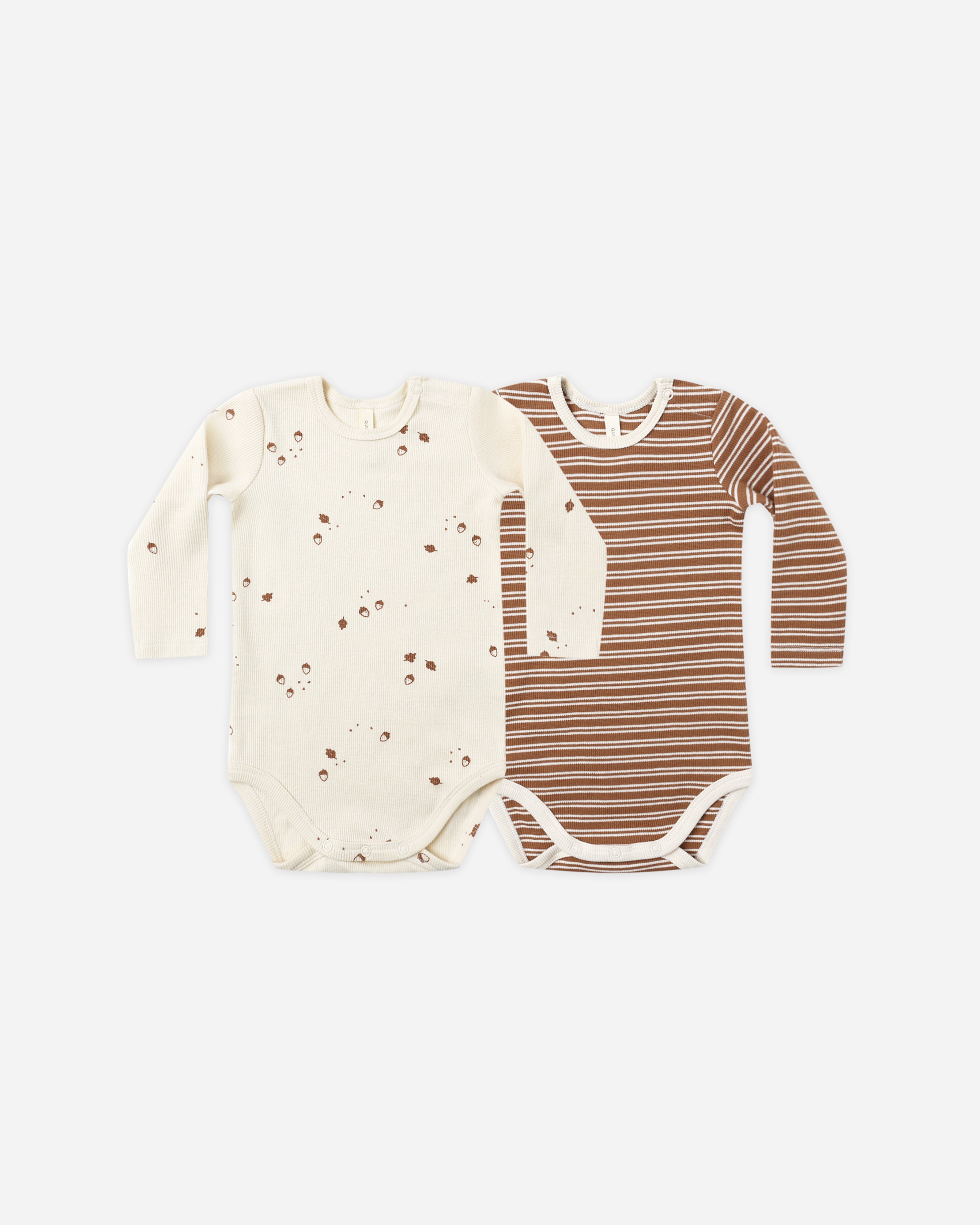 Ribbed Bodysuit, 2 Pack || Cedar Micro Stripe, Acorns