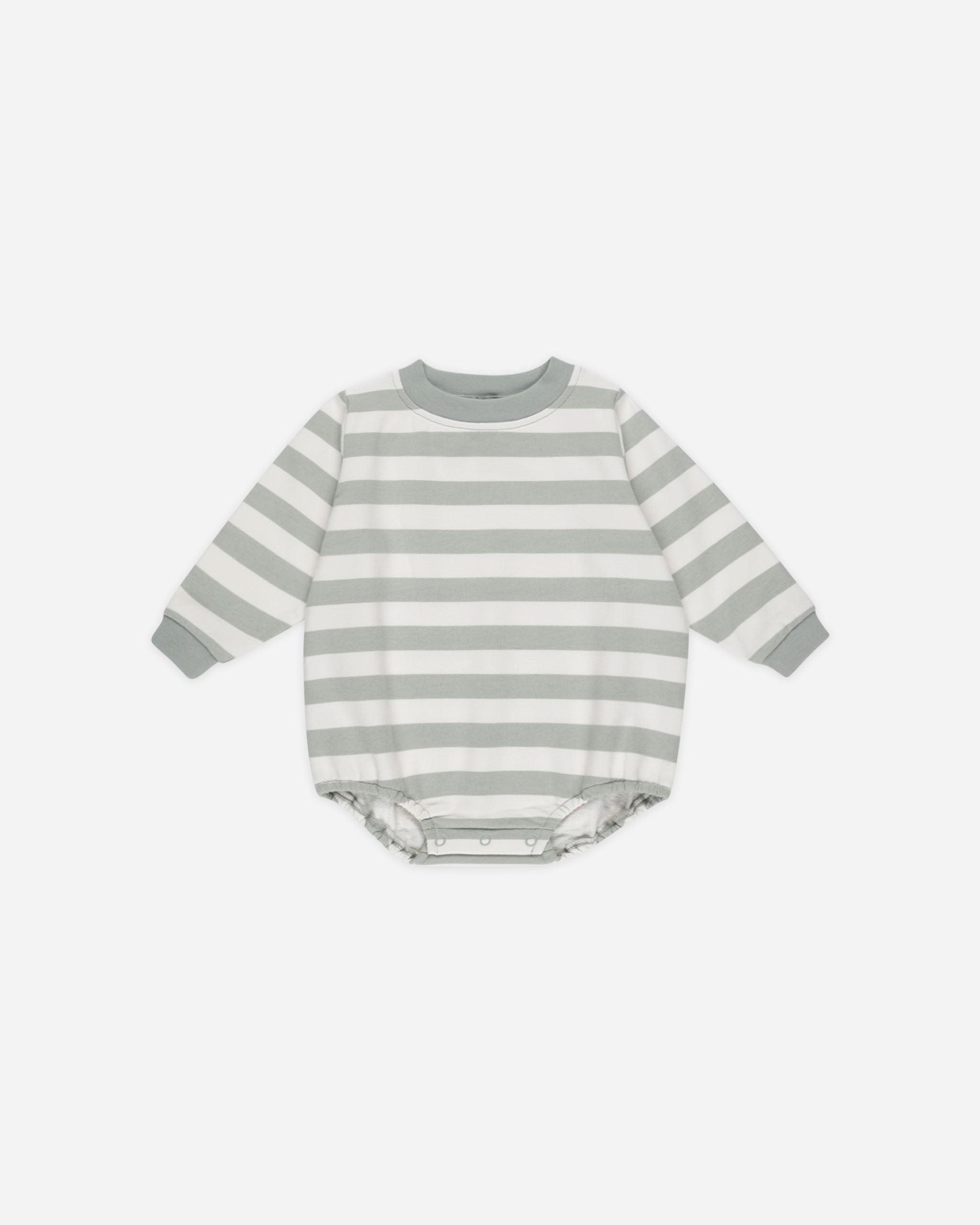 Crewneck Bubble Romper || Sage Stripe