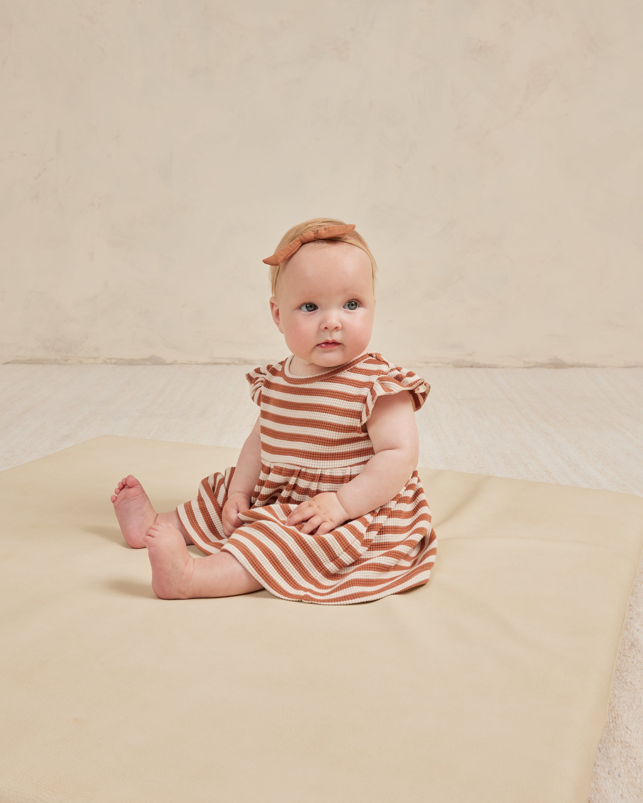 Flutter Sleeve Dress || Clay Stripe - Rylee + Cru | Kids Clothes | Trendy Baby Clothes | Modern Infant Outfits |