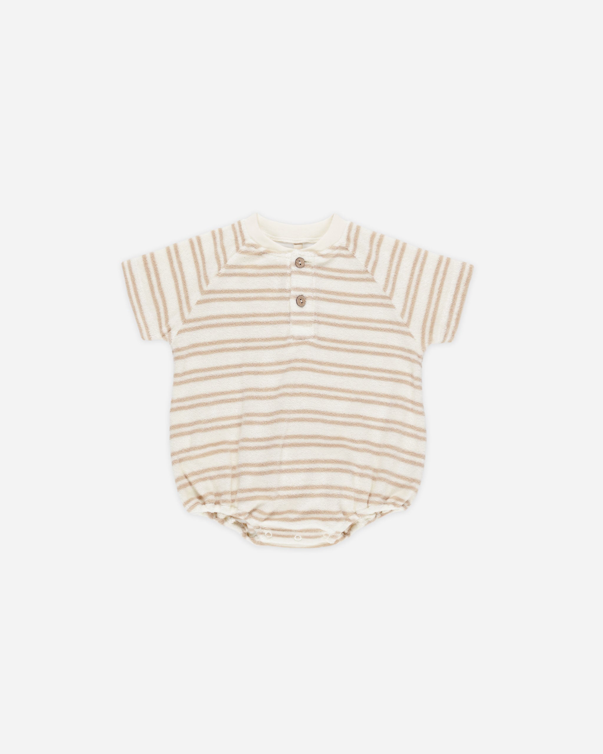 Terry Henley Romper || Oat Stripe