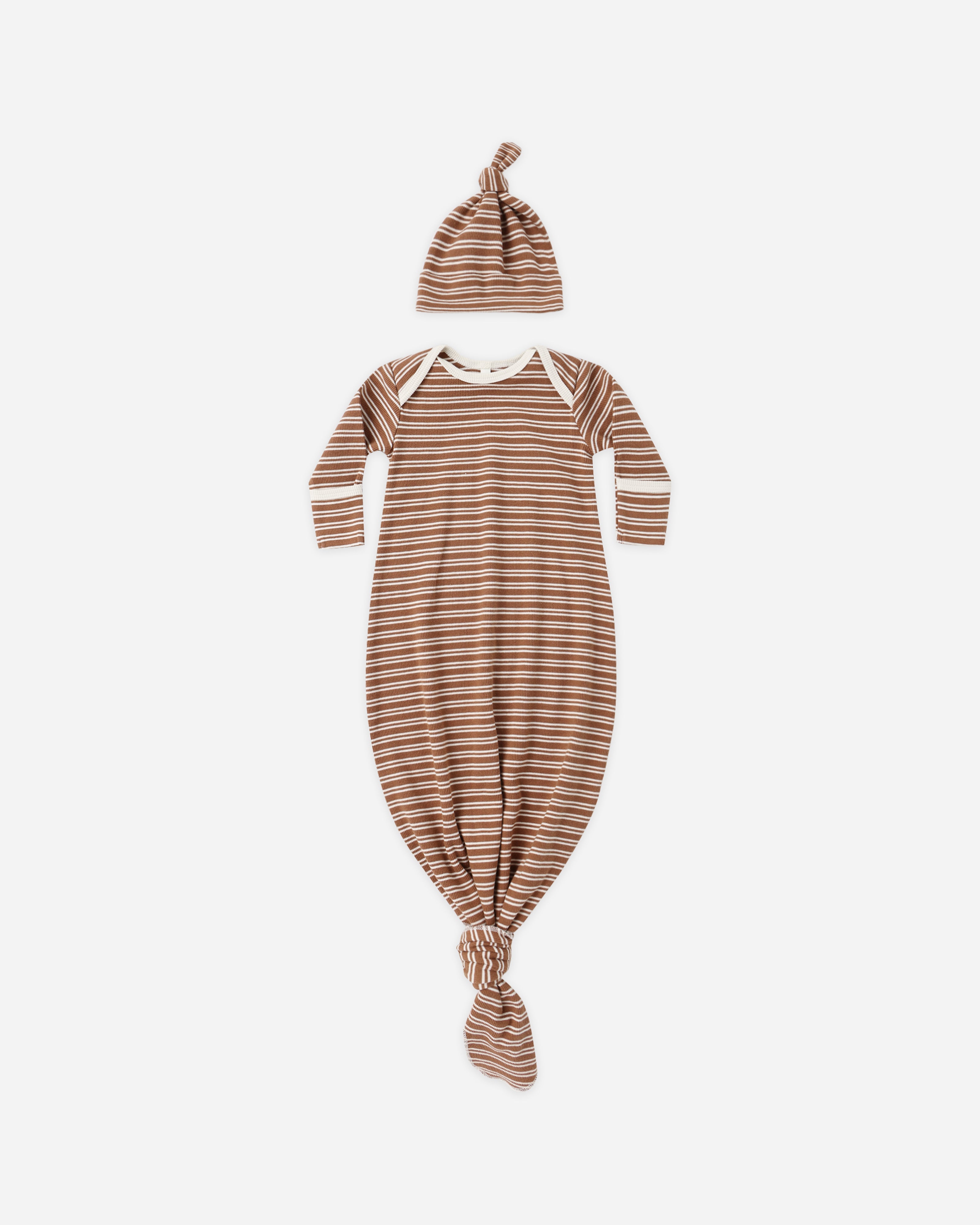 Knotted Baby Gown + Hat Set || Cedar Micro Stripe