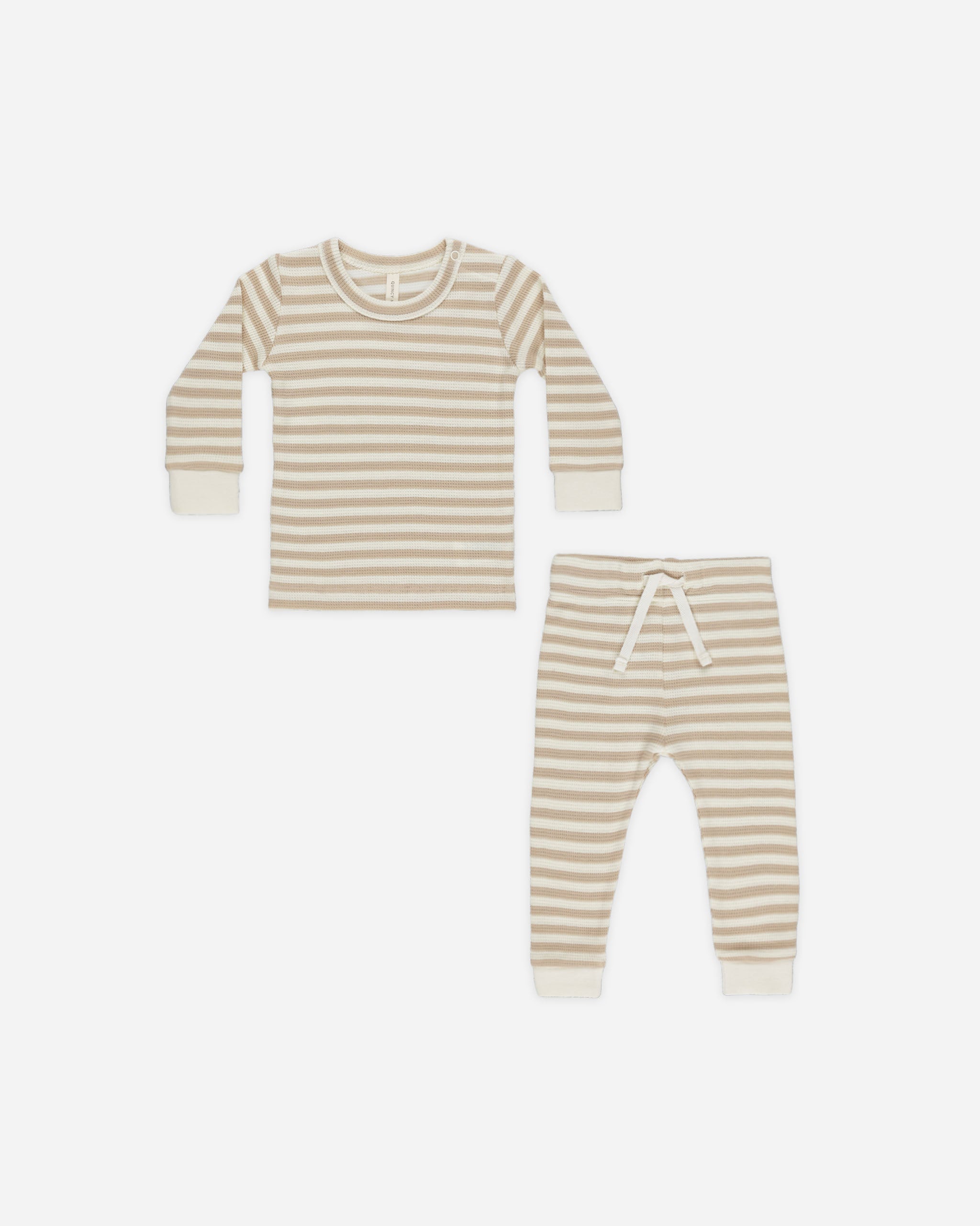 Waffle Top + Pant Set || Oat Stripe