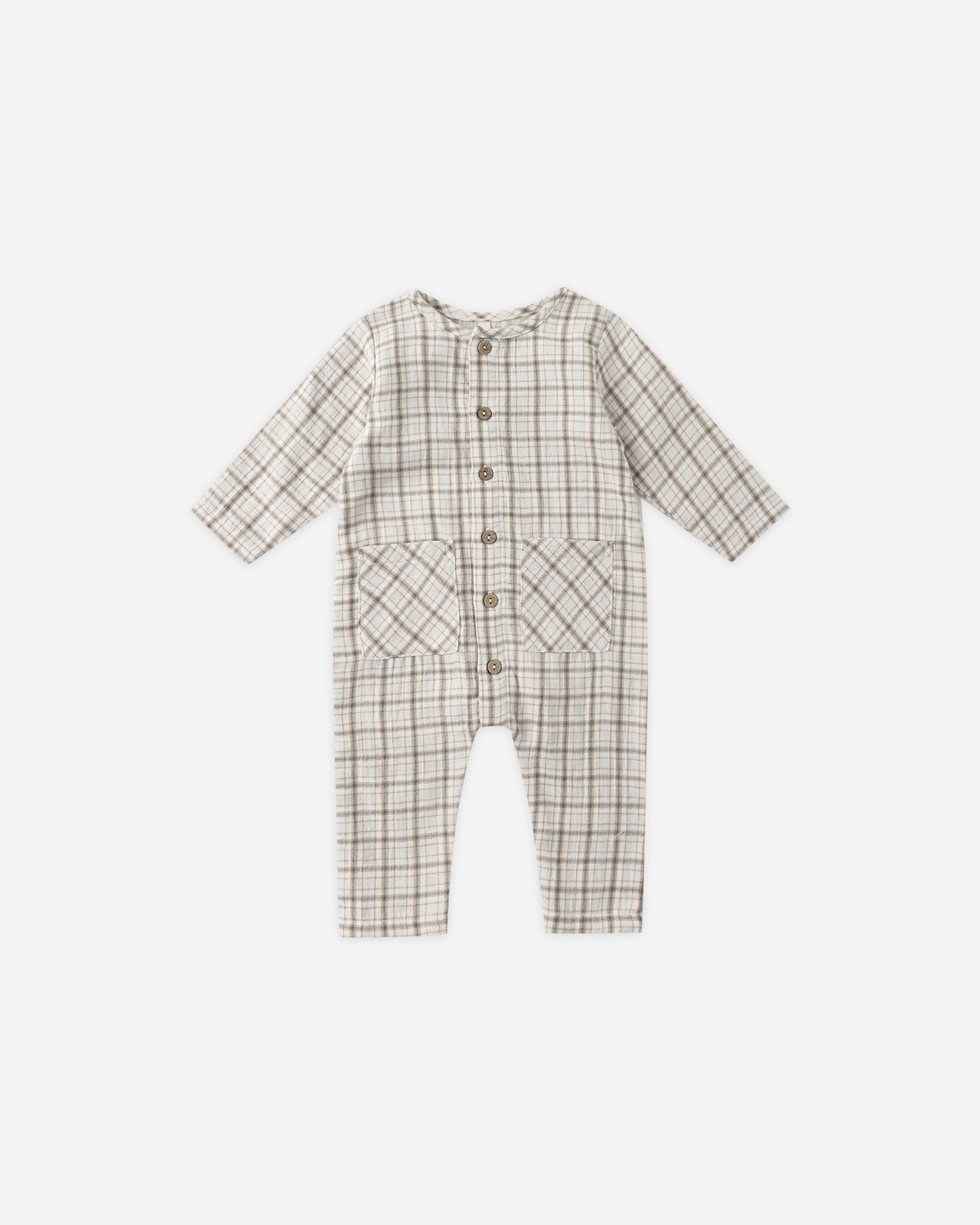 Pocketed Woven Jumpsuit || Blue Plaid