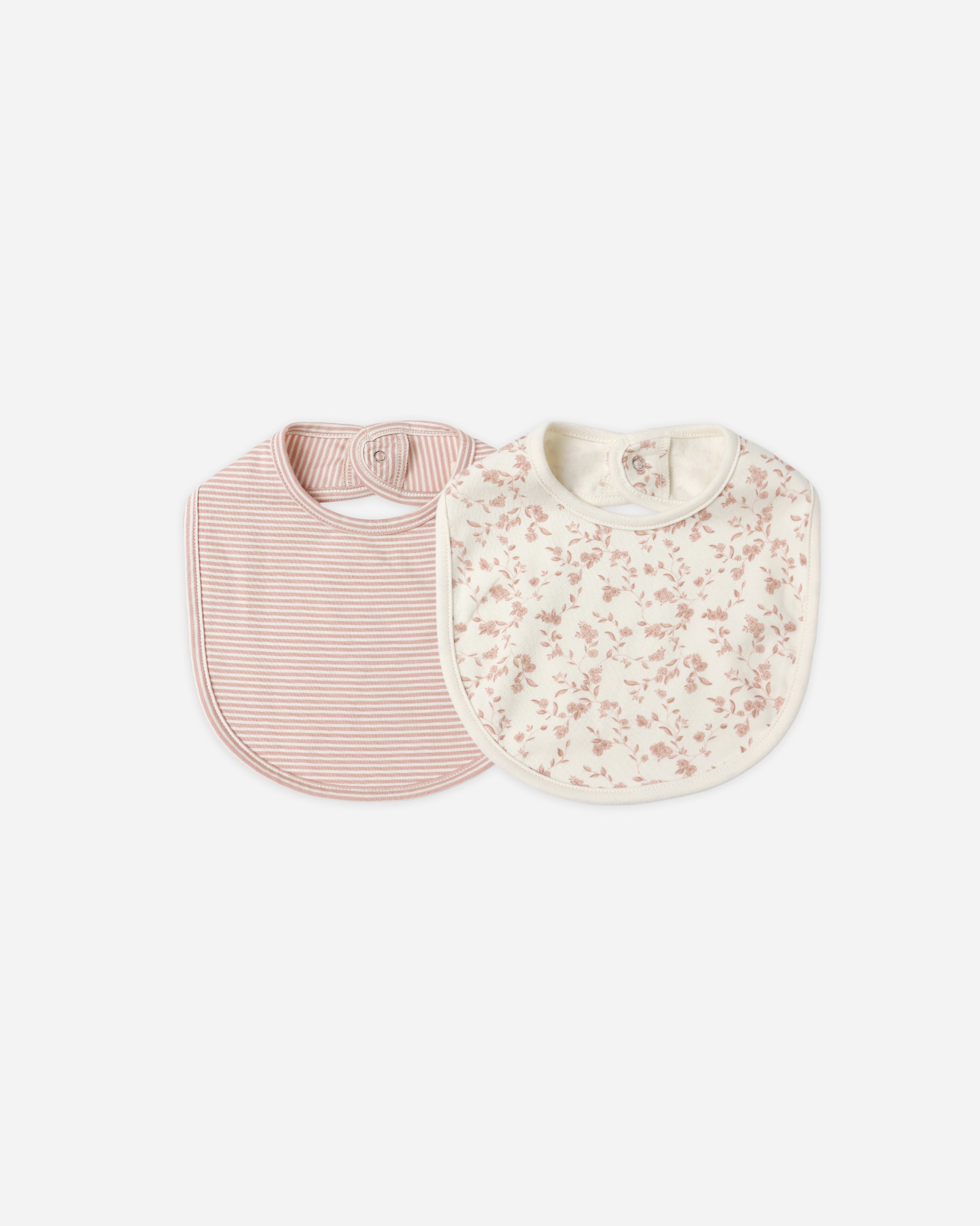 Jersey Snap Bib, 2 Pack || French Garden, Rose Micro Stripe