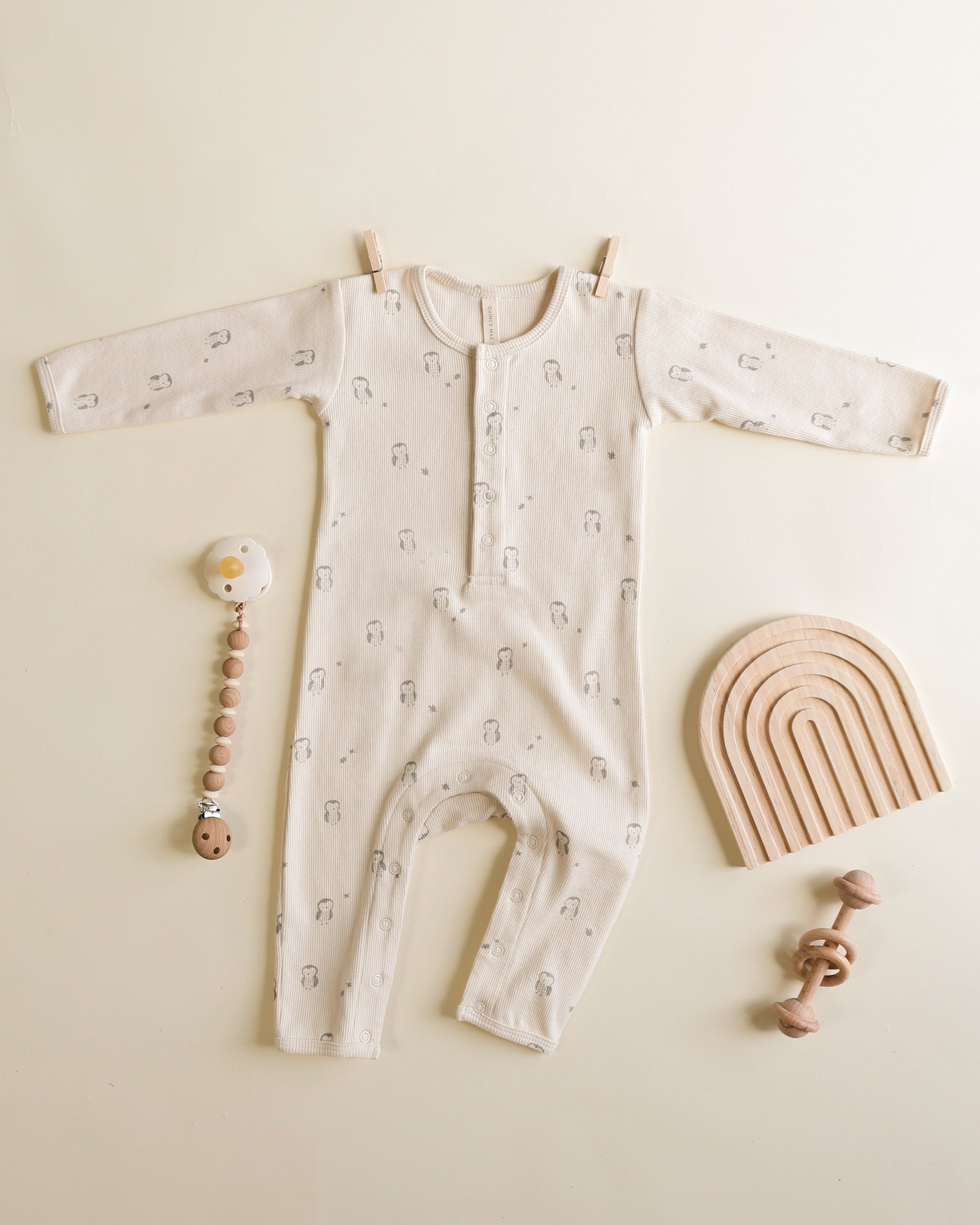 Ribbed Baby Jumpsuit || Owls