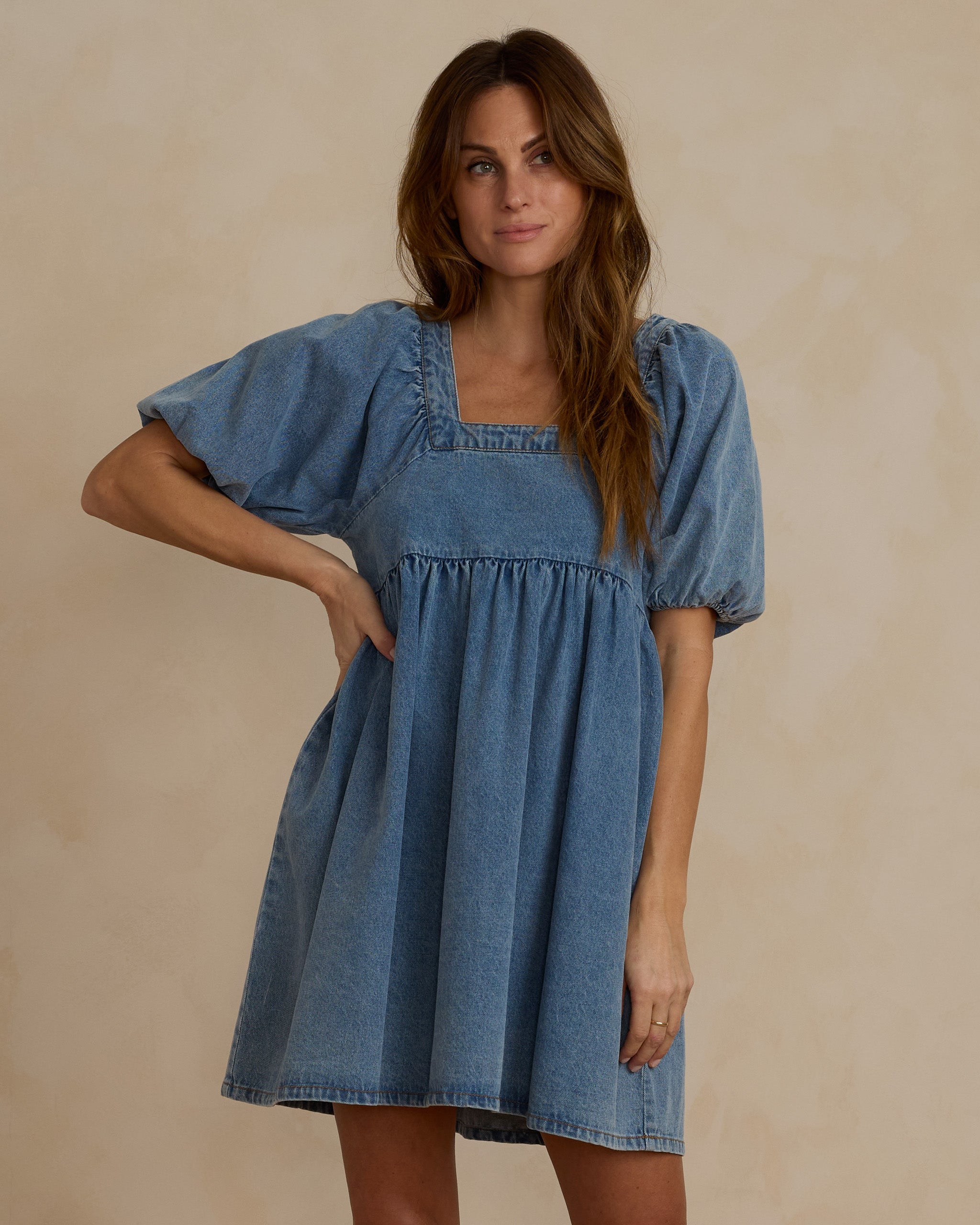 Gretta Babydoll Dress Light Washed Denim