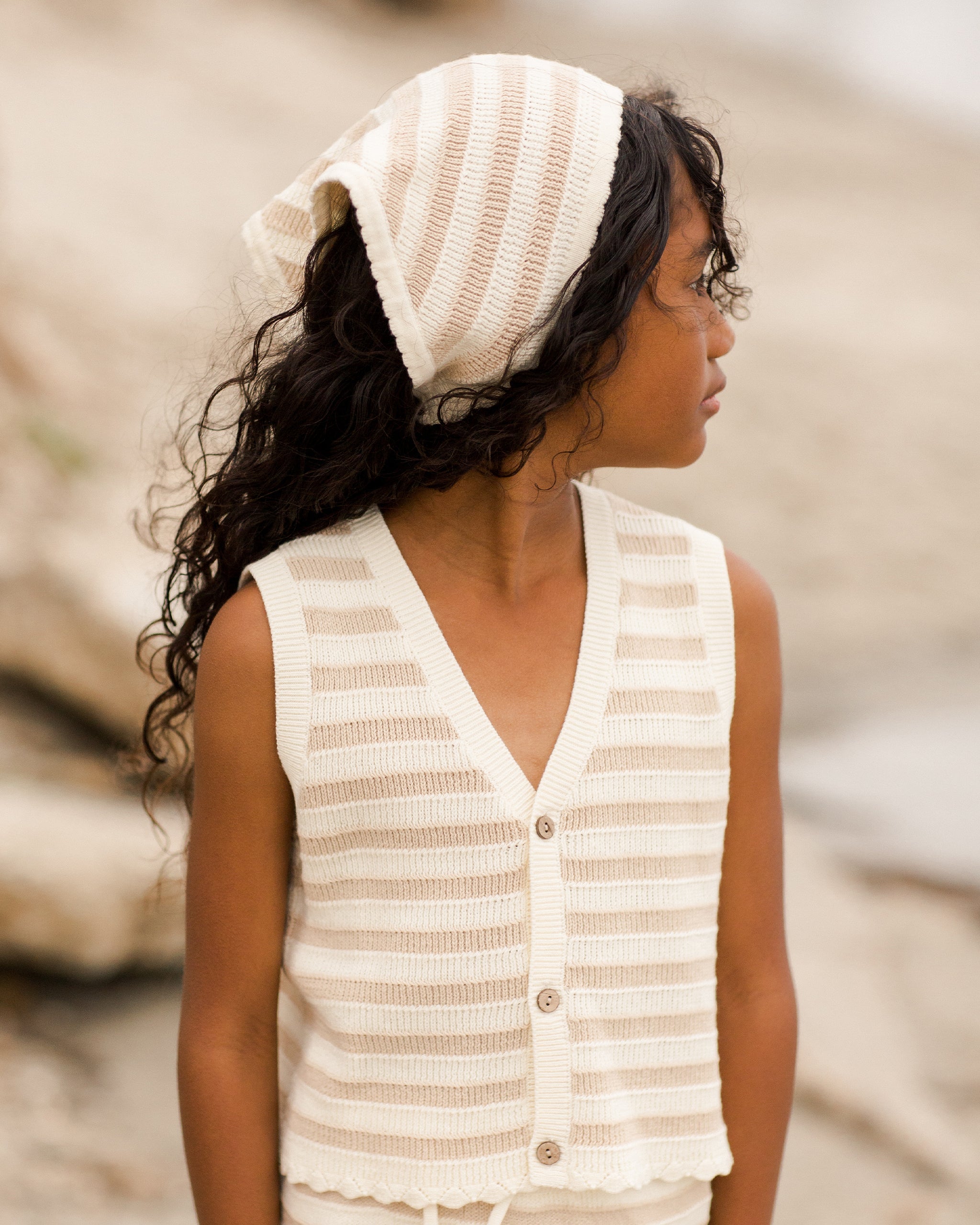 Knit Bonnet || Sand Stripe - Rylee + Cru | Kids Clothes | Trendy Baby Clothes | Modern Infant Outfits |