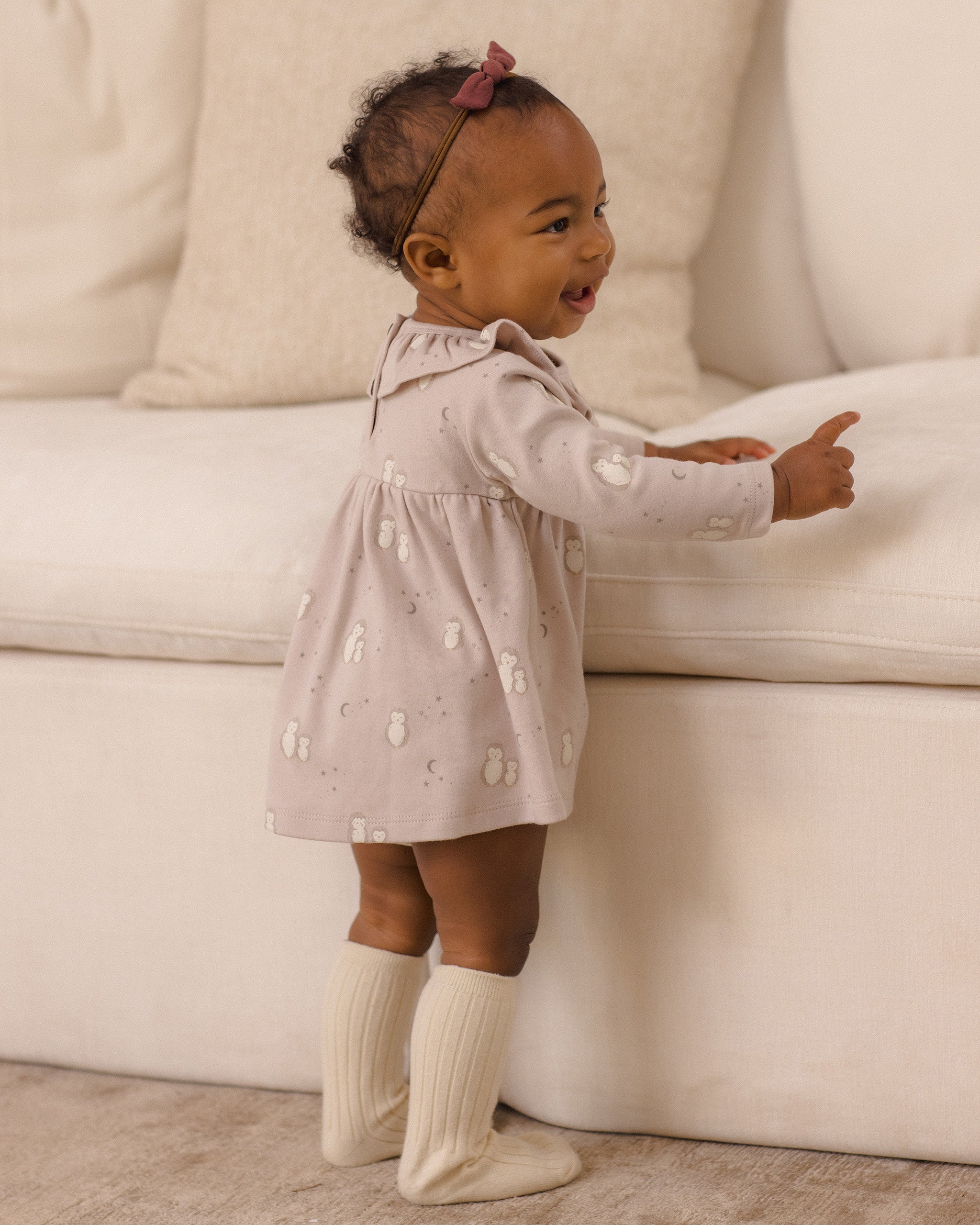 Ruffle Collar Jersey Dress Owls - Rylee + Cru | Kids Clothes | Trendy Baby Clothes | Modern Infant Outfits |