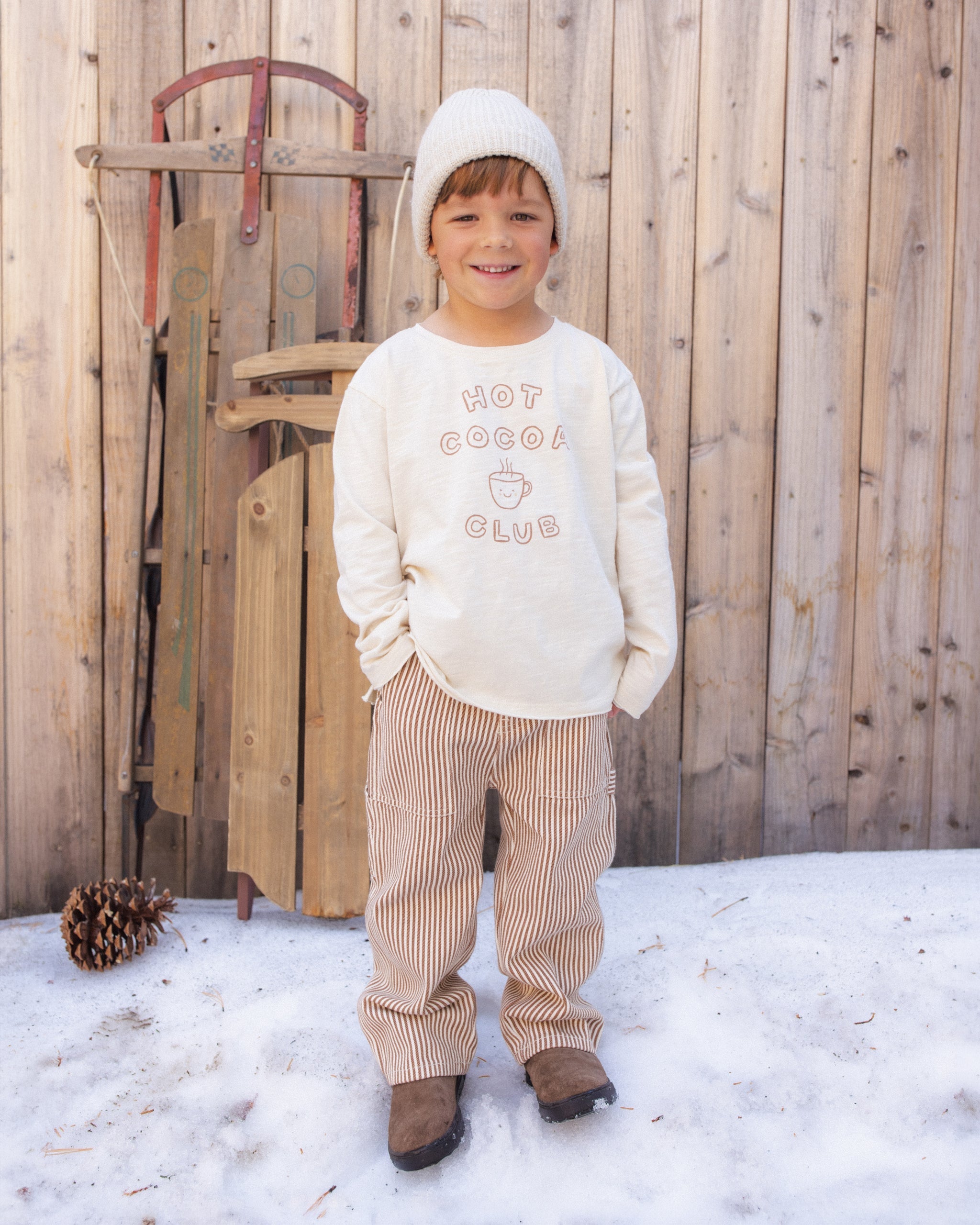 Raw Edge Long Sleeve Tee Hot Cocoa Club - Rylee + Cru | Kids Clothes | Trendy Baby Clothes | Modern Infant Outfits |
