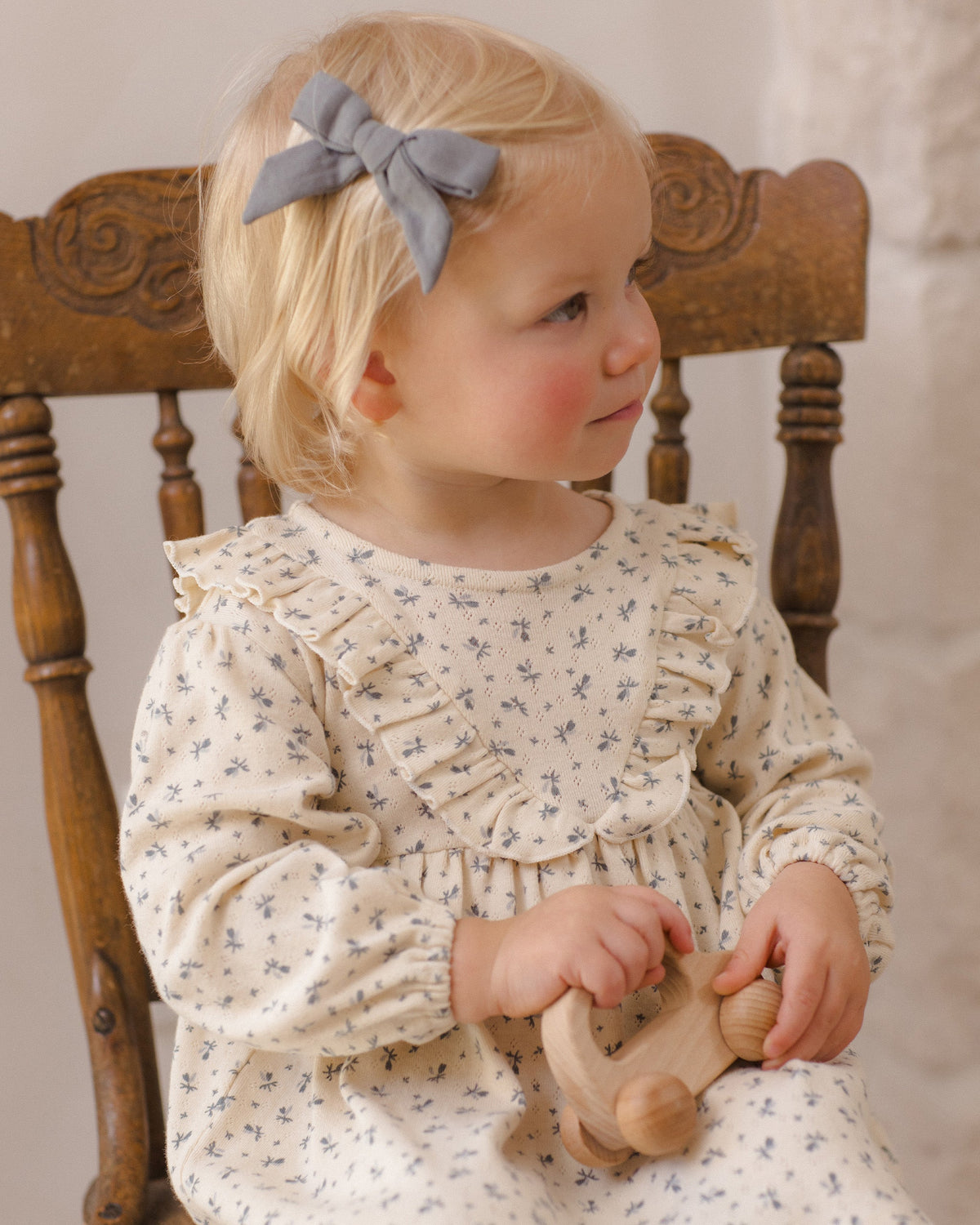 Long Sleeve Ruffle V Dress Blue Ditsy - Rylee + Cru | Kids Clothes | Trendy Baby Clothes | Modern Infant Outfits |