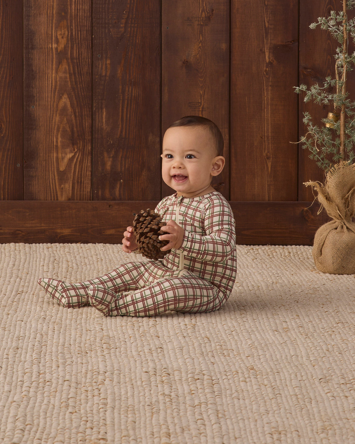 Bamboo Zip Footie Redwood Check - Rylee + Cru | Kids Clothes | Trendy Baby Clothes | Modern Infant Outfits |