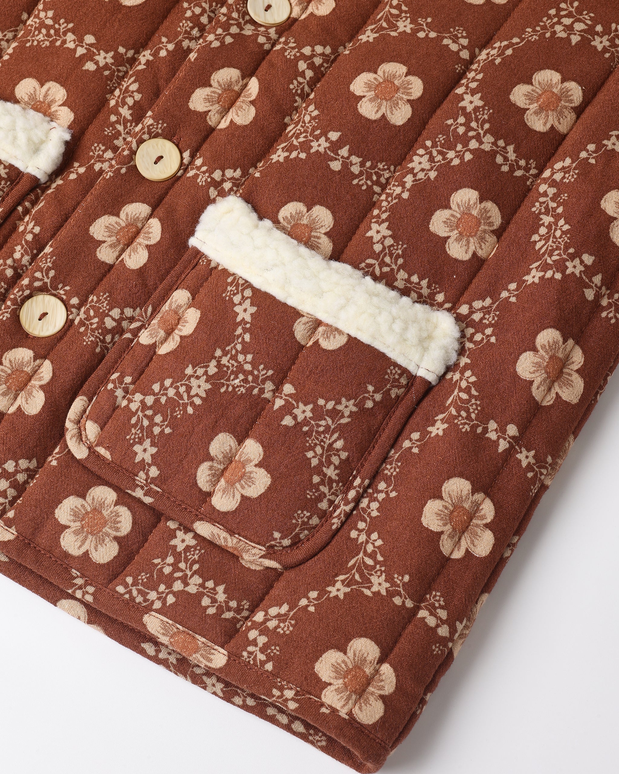 Quilted Coat Brick Daisies - Rylee + Cru | Kids Clothes | Trendy Baby Clothes | Modern Infant Outfits |