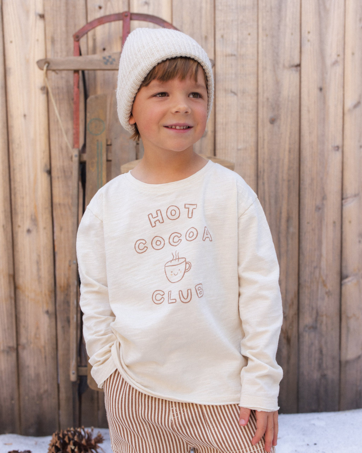 Raw Edge Long Sleeve Tee Hot Cocoa Club - Rylee + Cru | Kids Clothes | Trendy Baby Clothes | Modern Infant Outfits |