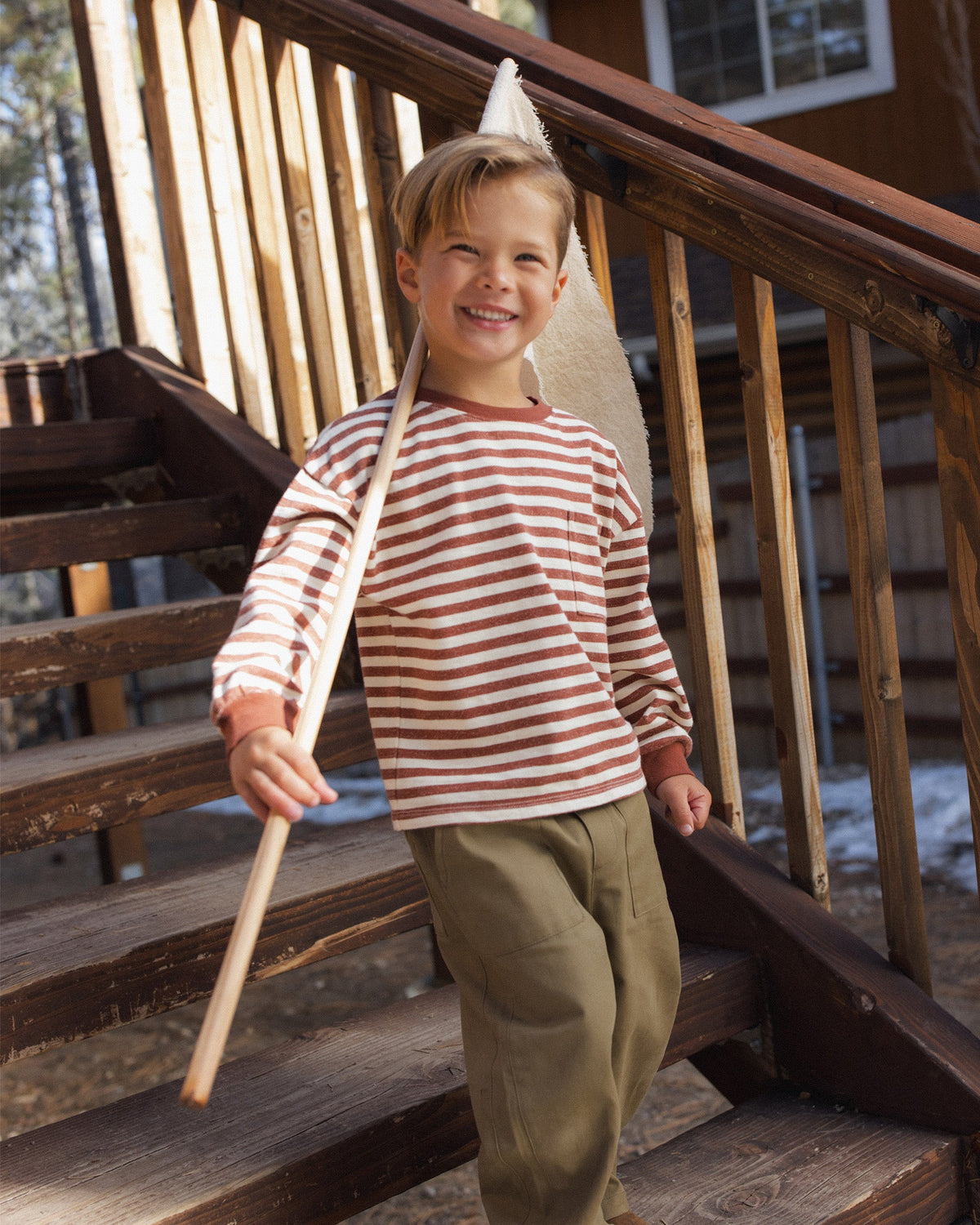 Relaxed Long Sleeve Tee Brick Stripe - Rylee + Cru | Kids Clothes | Trendy Baby Clothes | Modern Infant Outfits |