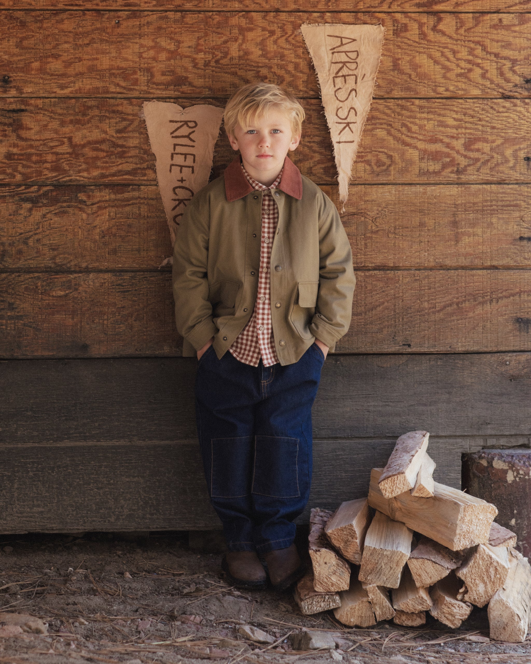 Collared Long Sleeve Shirt Brick Check - Rylee + Cru | Kids Clothes | Trendy Baby Clothes | Modern Infant Outfits |