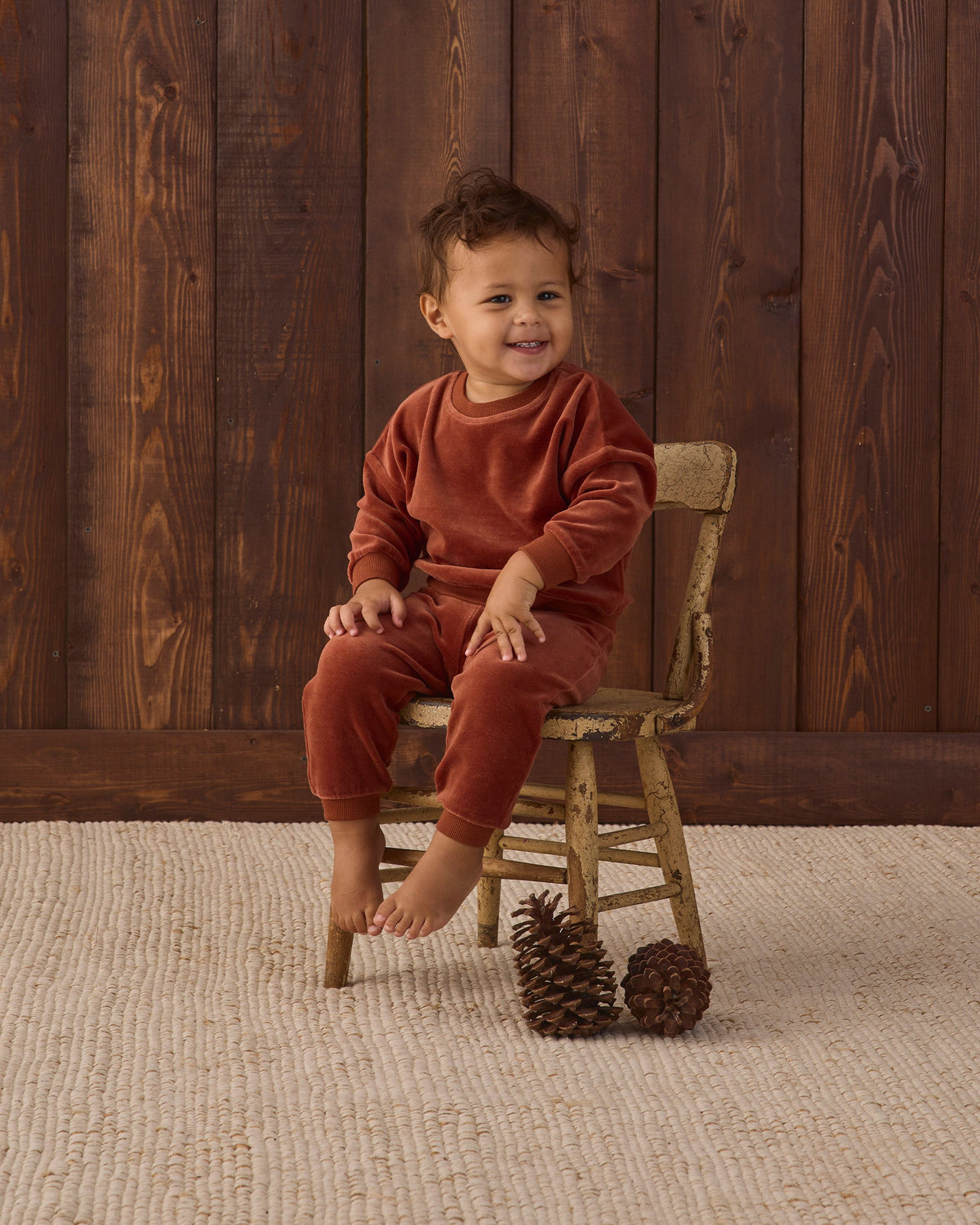 Velour Relaxed Sweatpant Redwood - Rylee + Cru | Kids Clothes | Trendy Baby Clothes | Modern Infant Outfits |