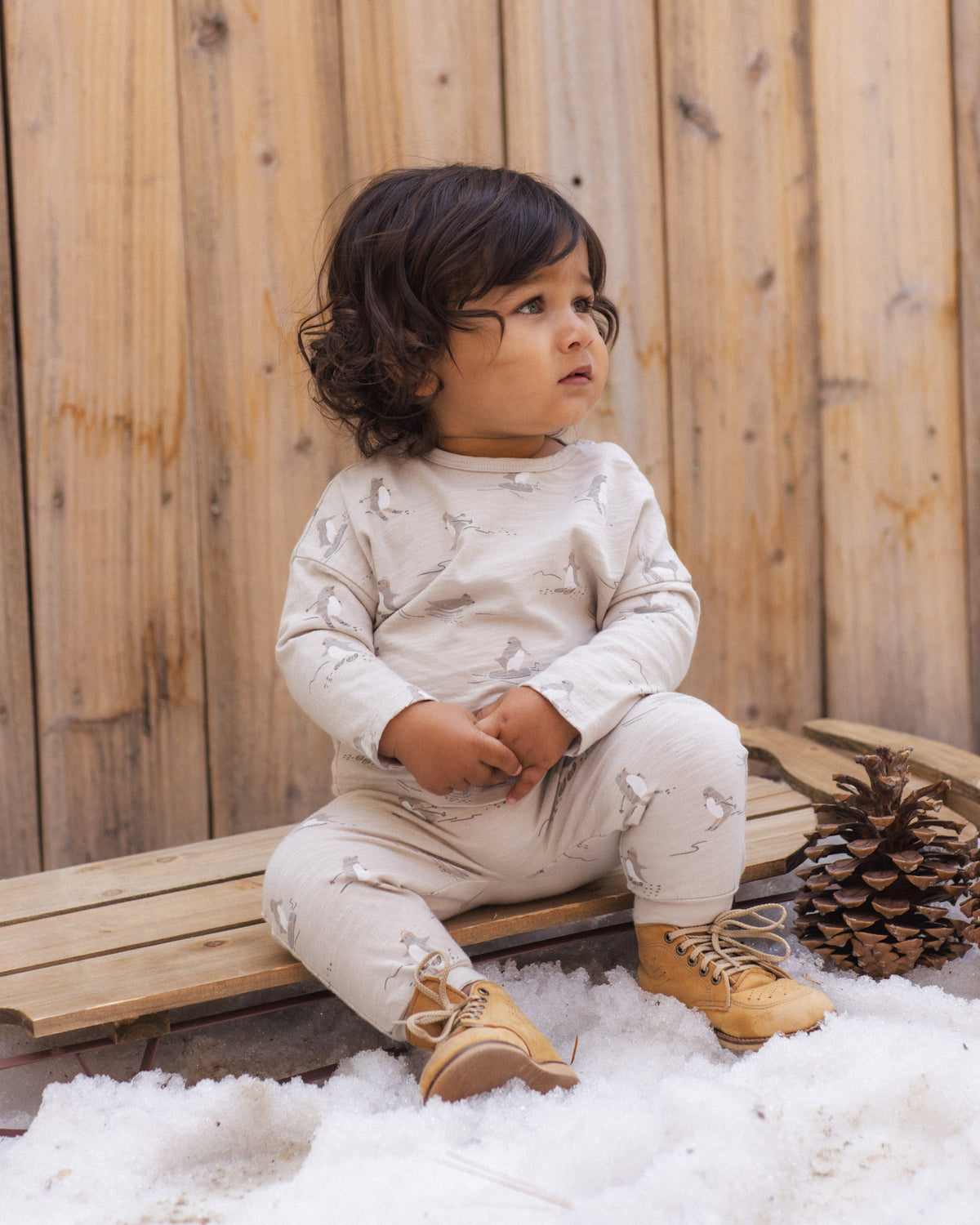 Long Sleeve Tee + Pant Set Skiing Penguins - Rylee + Cru | Kids Clothes | Trendy Baby Clothes | Modern Infant Outfits |