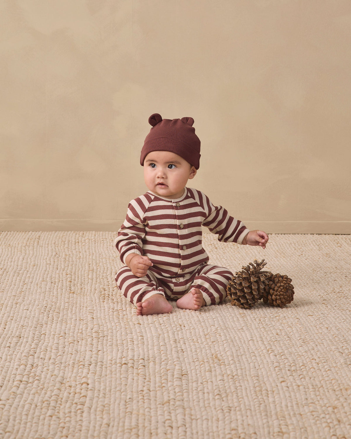Waffle Long Sleeve Jumpsuit Black Cherry Stripe - Rylee + Cru | Kids Clothes | Trendy Baby Clothes | Modern Infant Outfits |